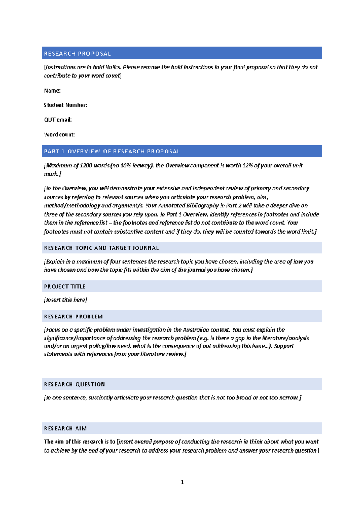 Research proposal template for Assessment Task 1 - RESEARCH PROPOSAL ...