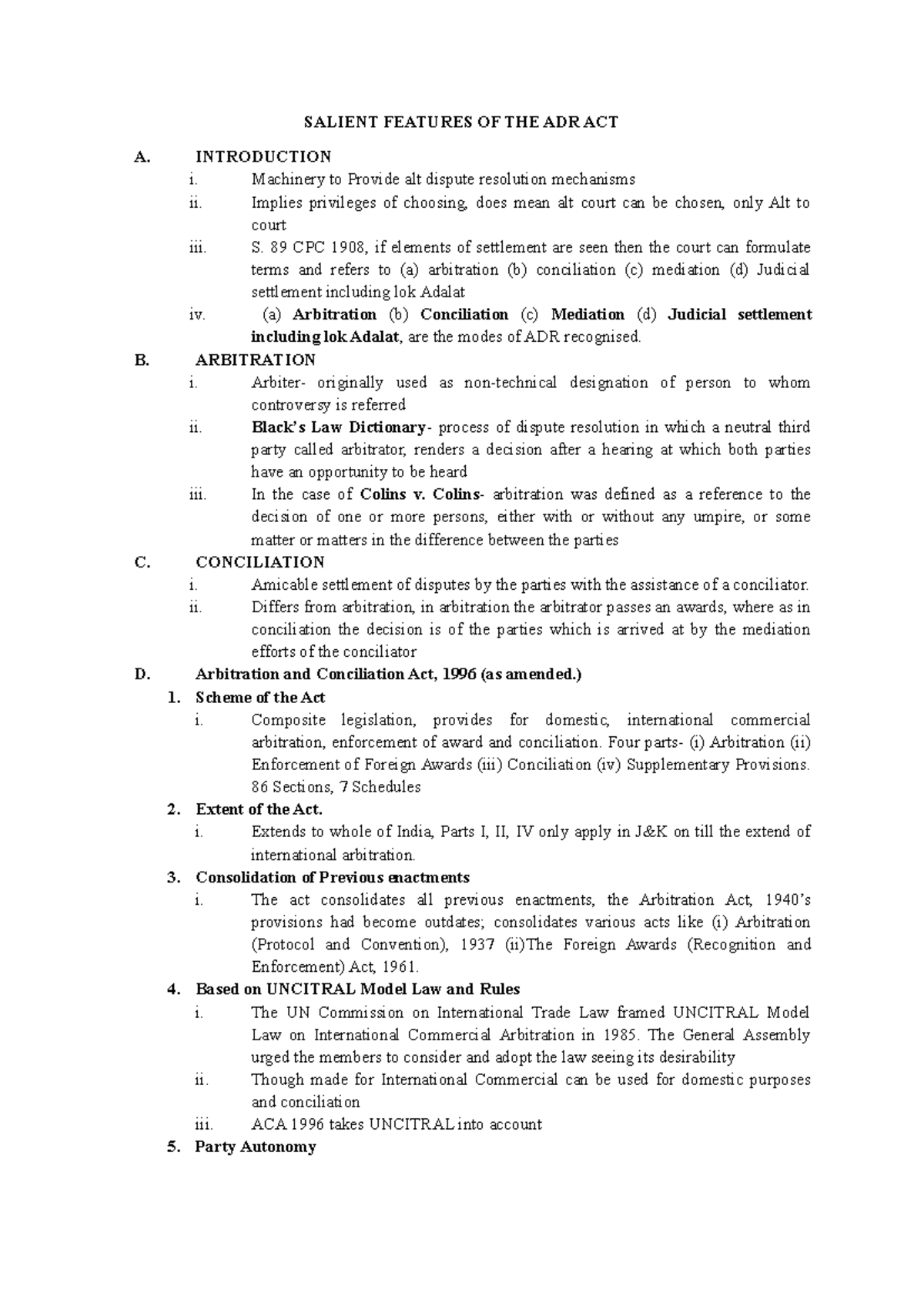 ADR - Comprehensive Brief Notes on ADR Systems per the ADR Act - Studocu