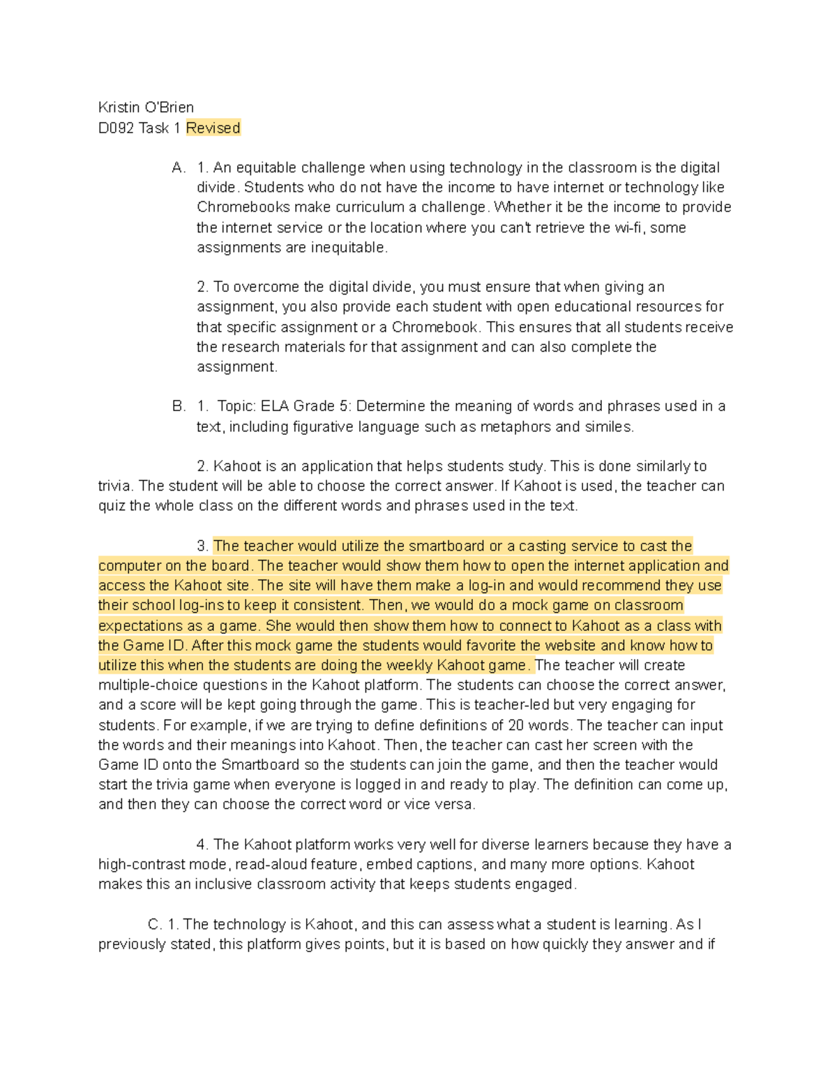 D092 TASK 1 - Passed after revision - Kristin O’Brien D092 Task 1 ...
