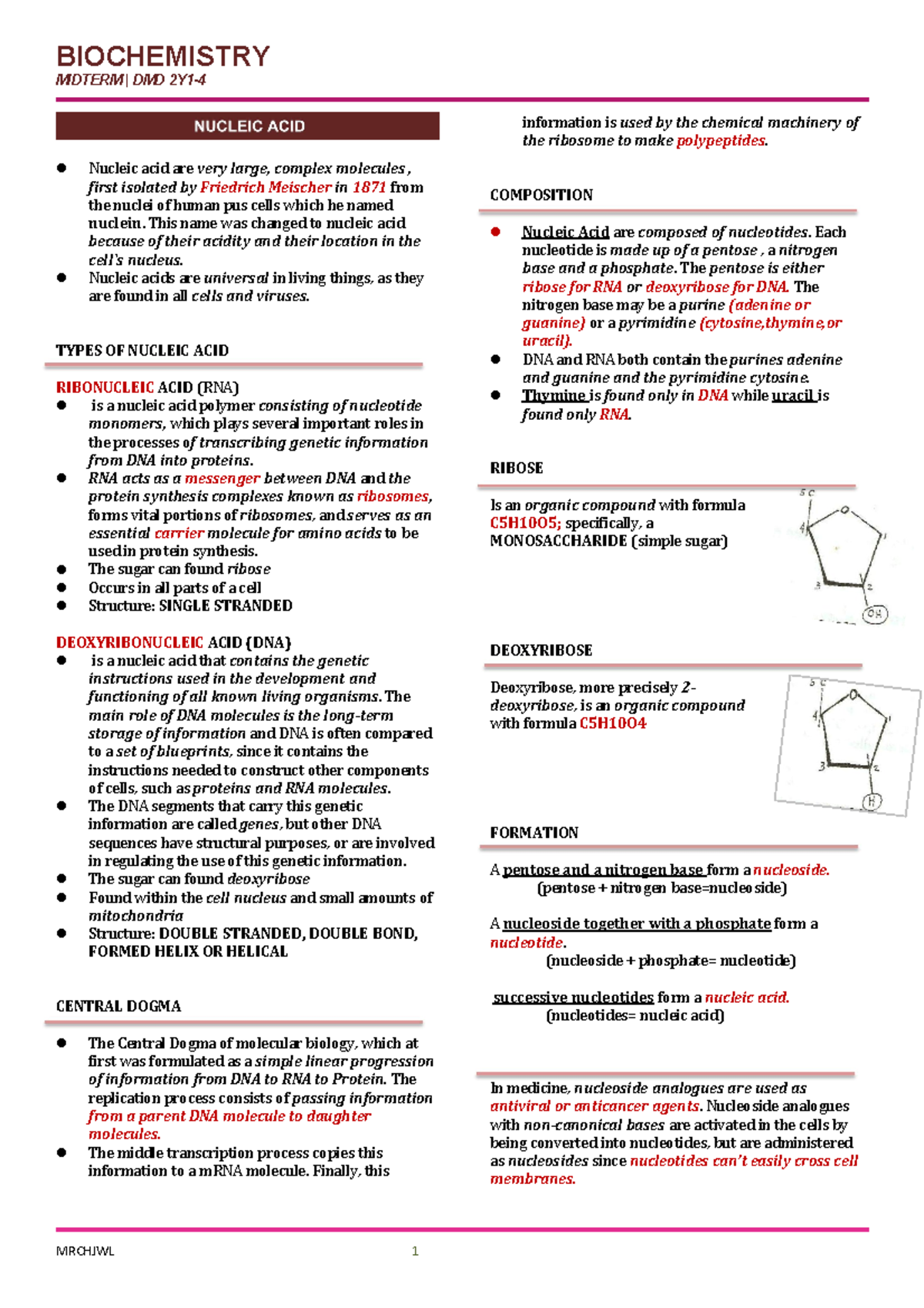 Biochem- Midterm - ..... - BIOCHEMISTRY MIDTERM | DMD 2Y1- Nucleic acid ...