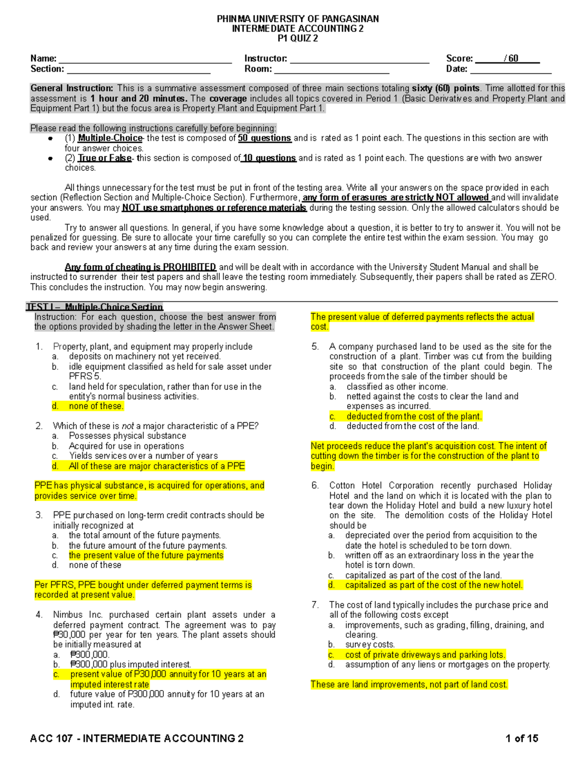 ACC 107 INTERMEDIATE ACCOUNTING P1 QUIZ 2 ANSWER KEY - Studocu