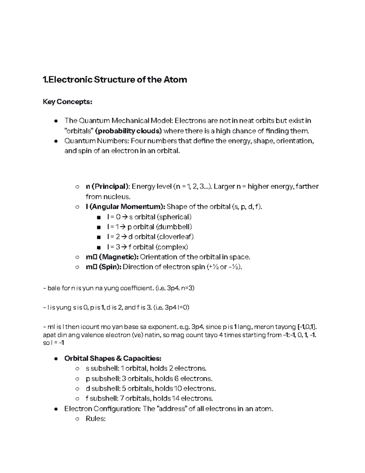 General Chemistry I: Electronic Structure & Organic Compounds Overview ...