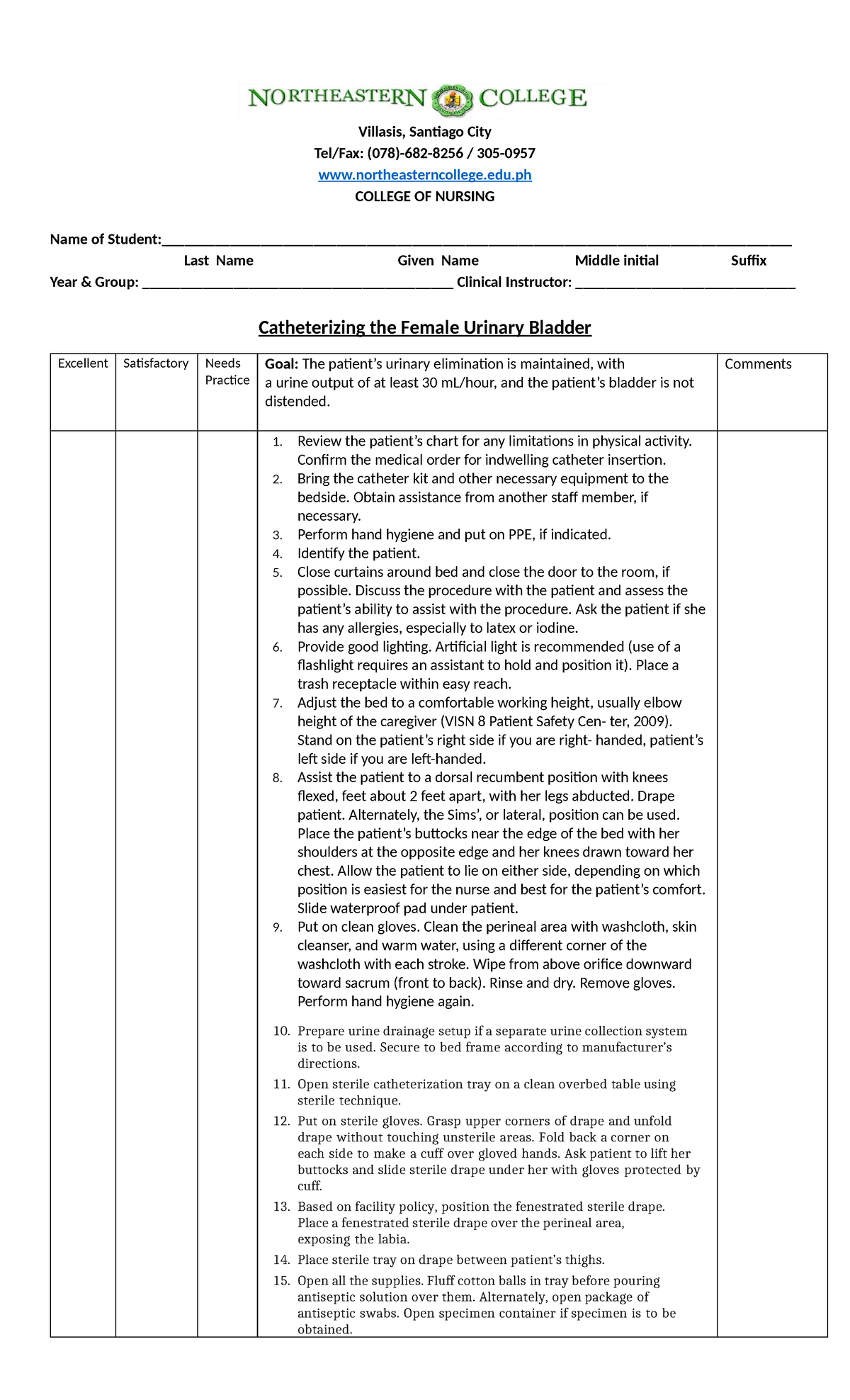 Catheterization Procedure for Female Patients - Nursing Guide (NUR 101 ...
