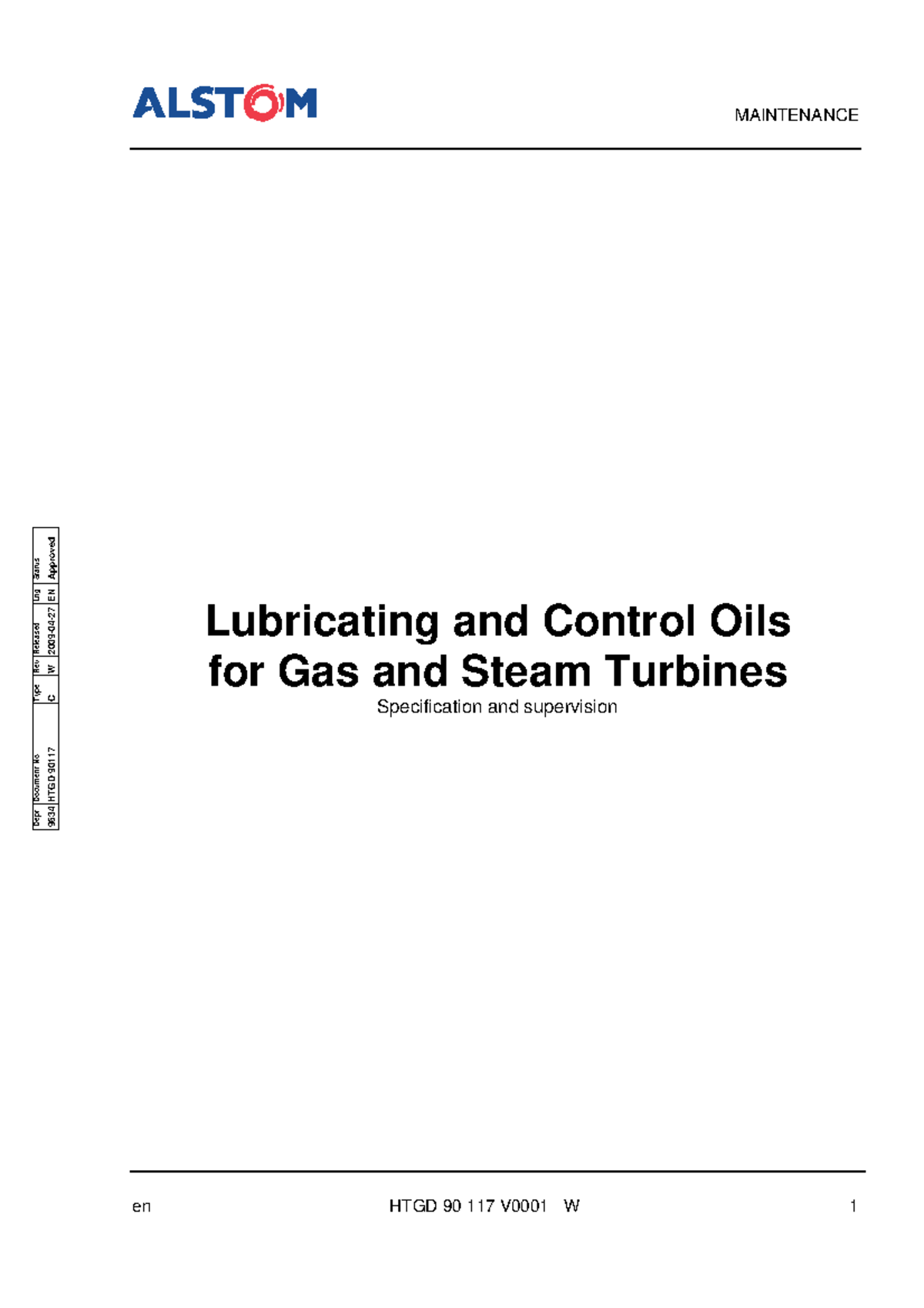 HTGD 90117 W - Specification and Supervision of Lubricating Oils - Studocu