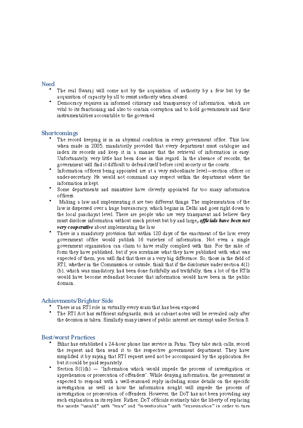 RTI Act: Challenges and Insights on Transparency and Accountability ...