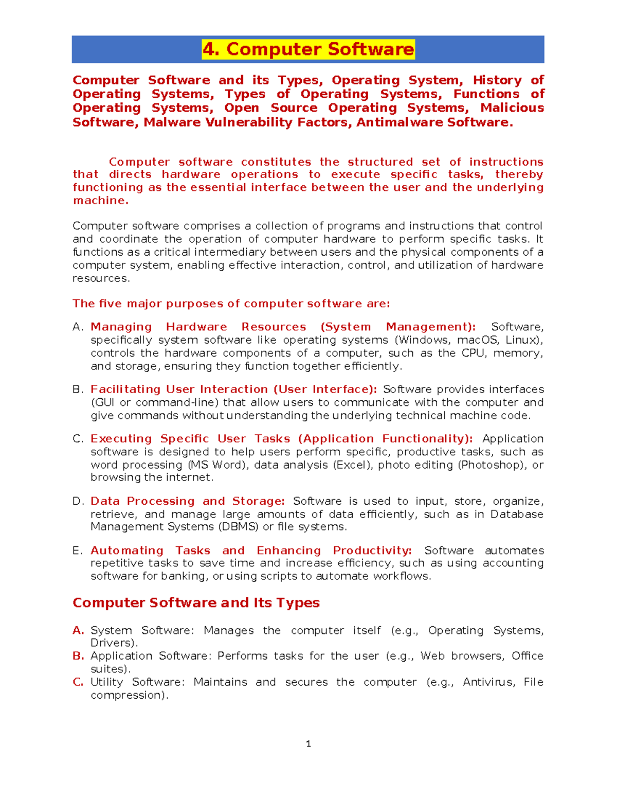 C4 Computer Software - Comprehensive Study Notes on Types and Functions ...