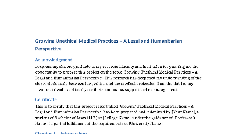 LLB Project: Unethical Medical Practices - Legal & Humanitarian ...