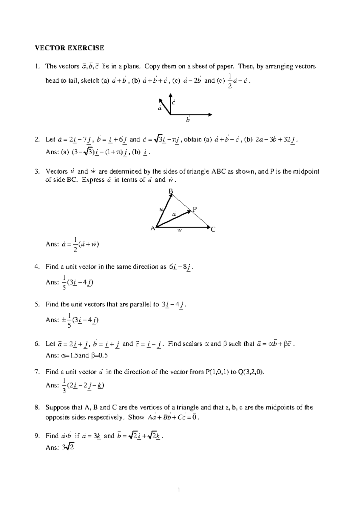 Vector Exercise Solutions: Plane Vectors and Operations - Studocu