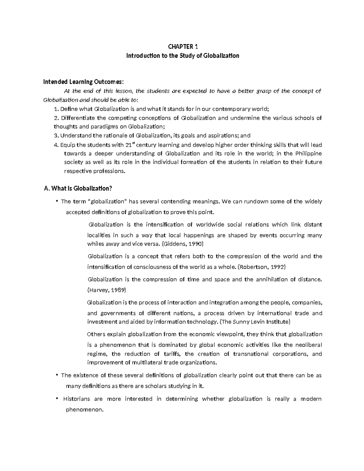 CHAPTER 1: Introduction to Globalization - Key Concepts and Theories ...