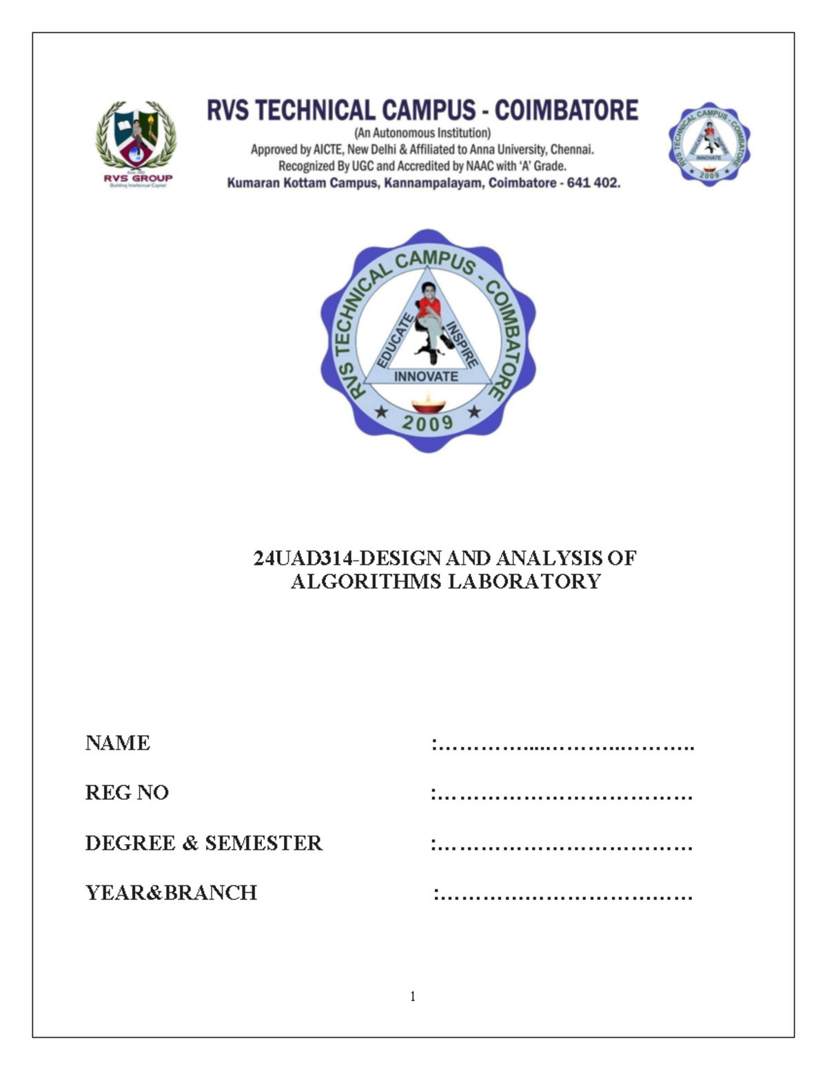 DAA Lab Manual - Practical Implementations and Algorithms (B.Tech ...