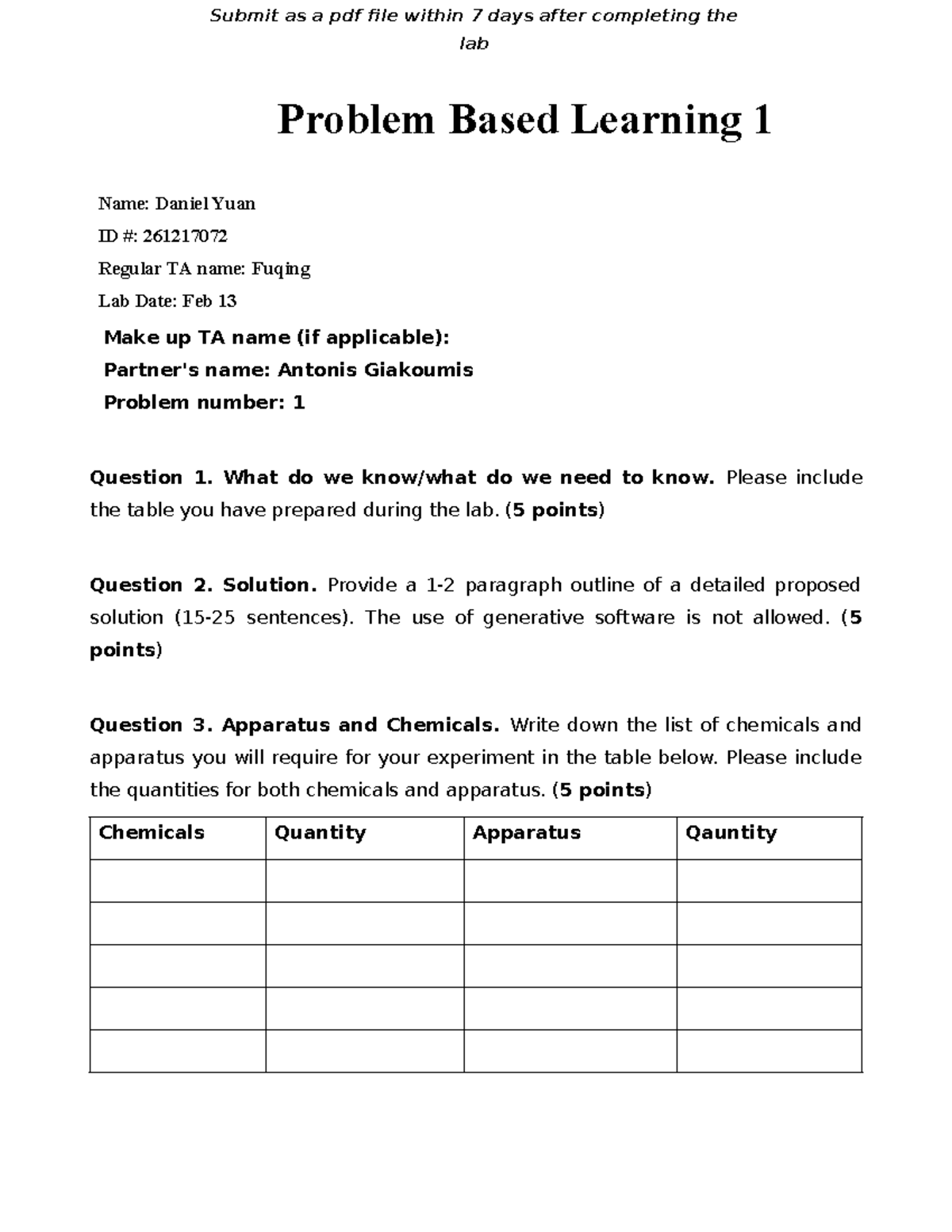 PBL 1 Lab Report Template - Answers for Problem-Based Learning - Studocu