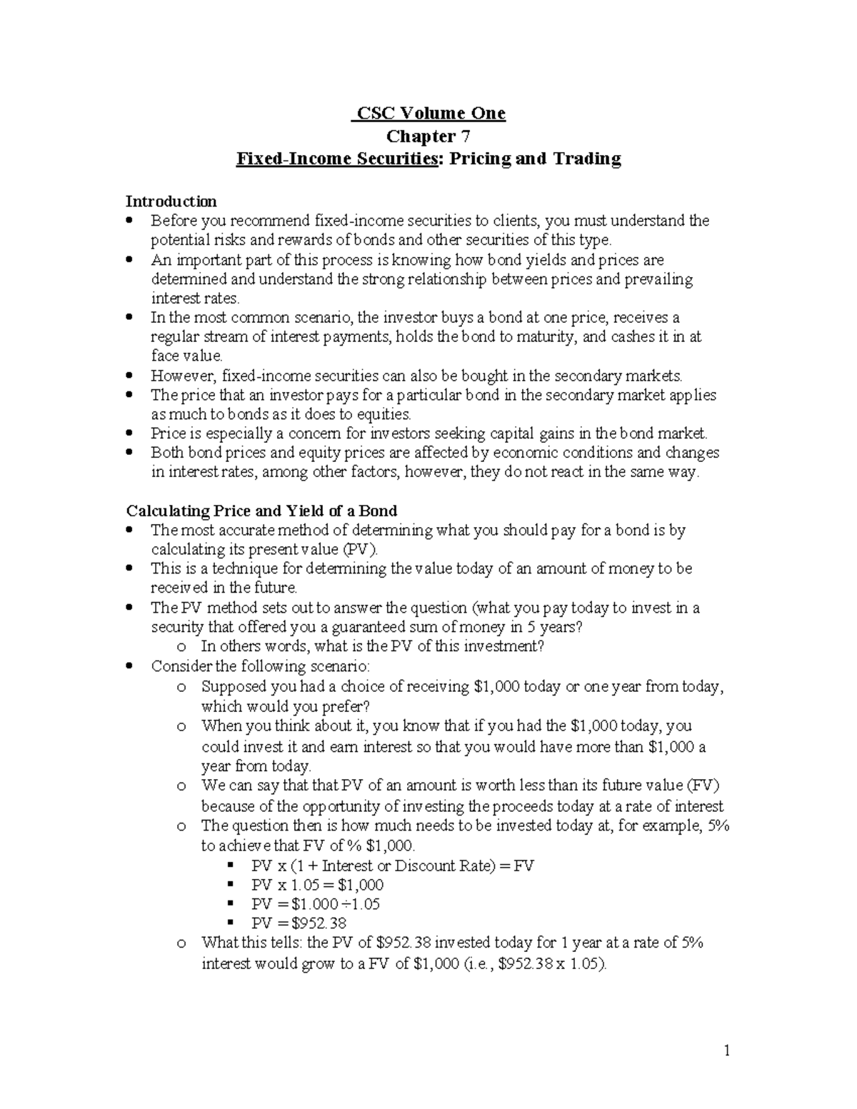 CSC Volume 1 - Chapter 7: Pricing and Trading of Fixed-Income ...