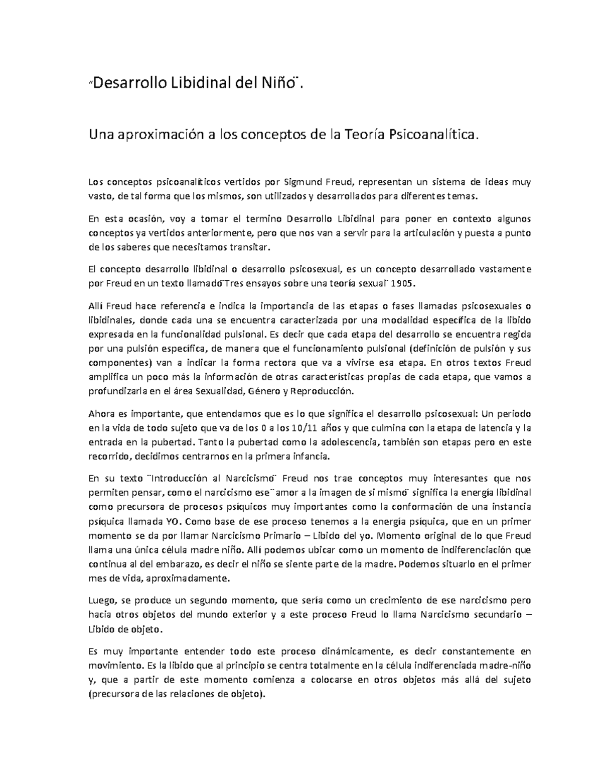 Desarrollo Libidinal del Niño - Una aproximación a los conceptos de la ...