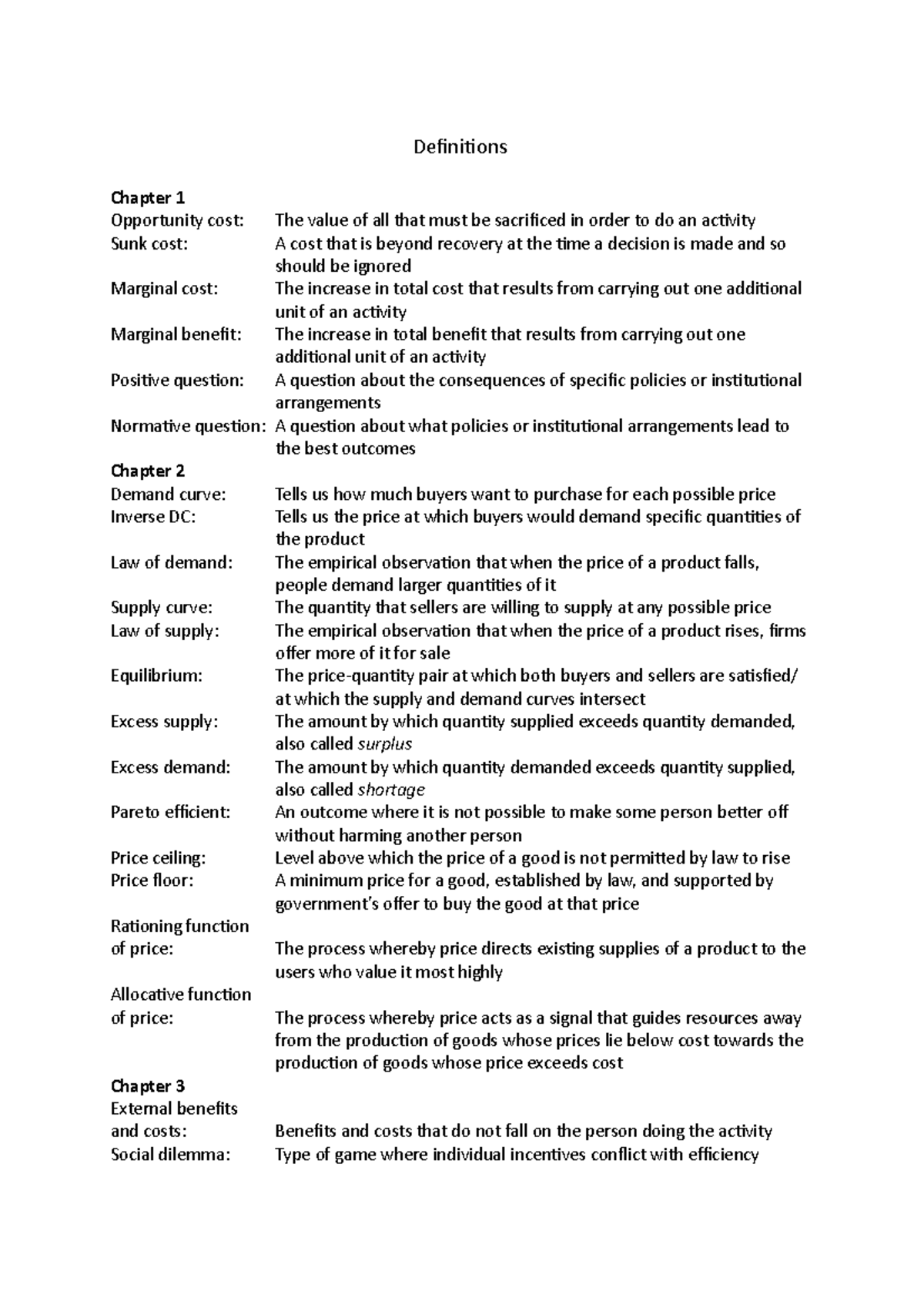 Definitions for Economics CH1-18: Key Concepts and Terms - Studeersnel