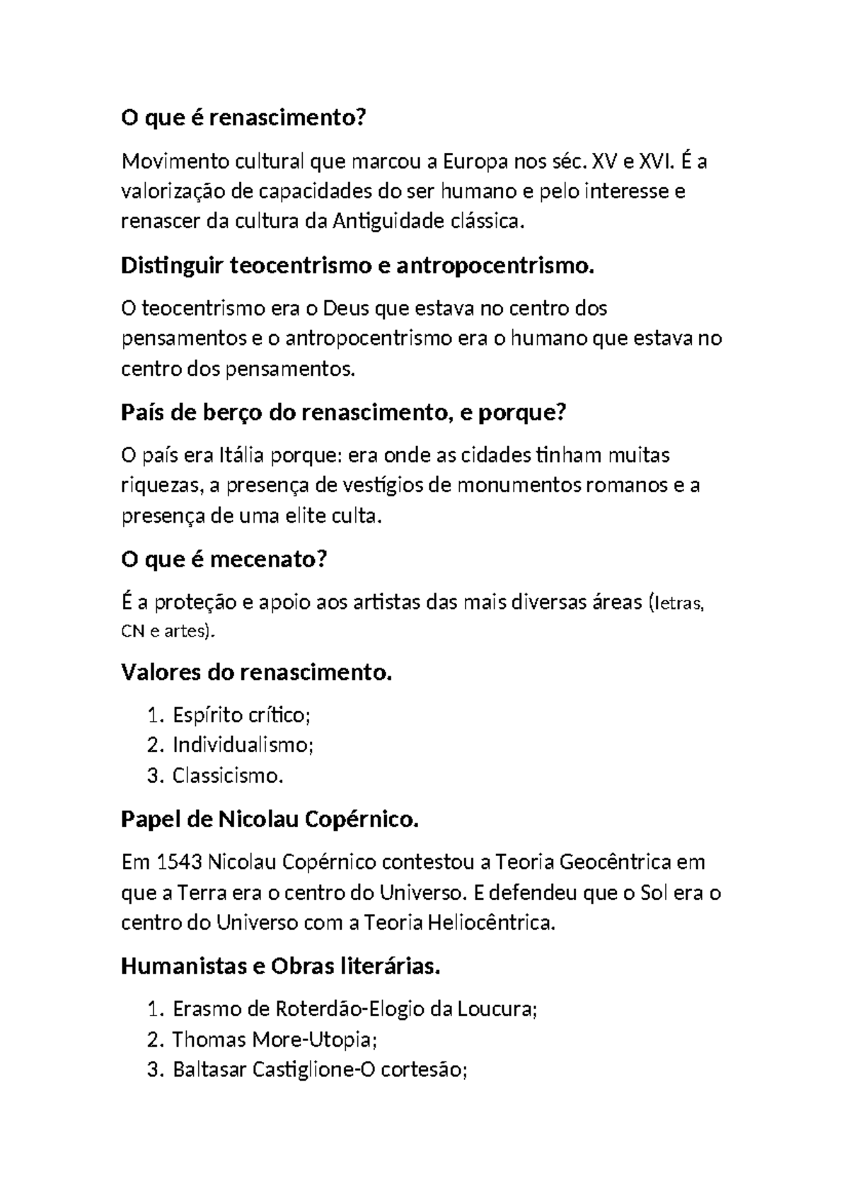 Resumos de História I: O Renascimento e Suas Características Culturais ...