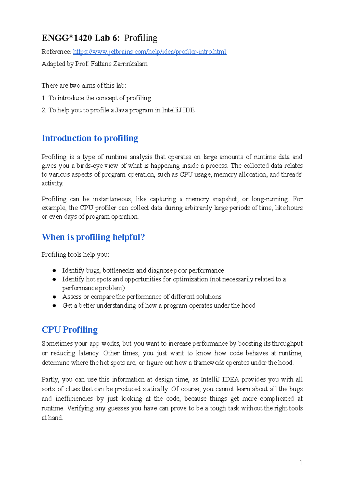 Lab 6 Handout: Profiling Java Programs in IntelliJ IDEA - Studocu