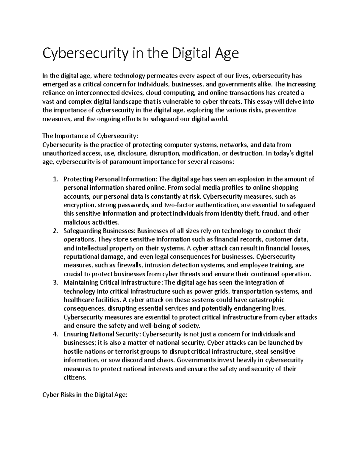 Cybersecurity in the Digital Age - The increasing reliance on ...