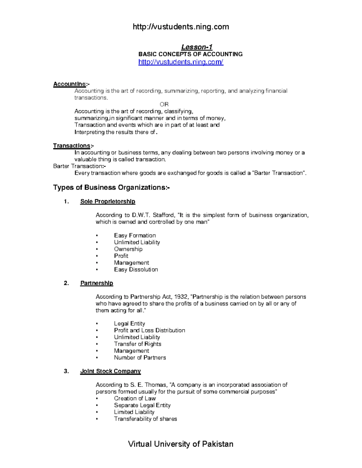 MGT101 Midterm Notes: Chapter 1 - Basics of Financial Accounting - Studocu
