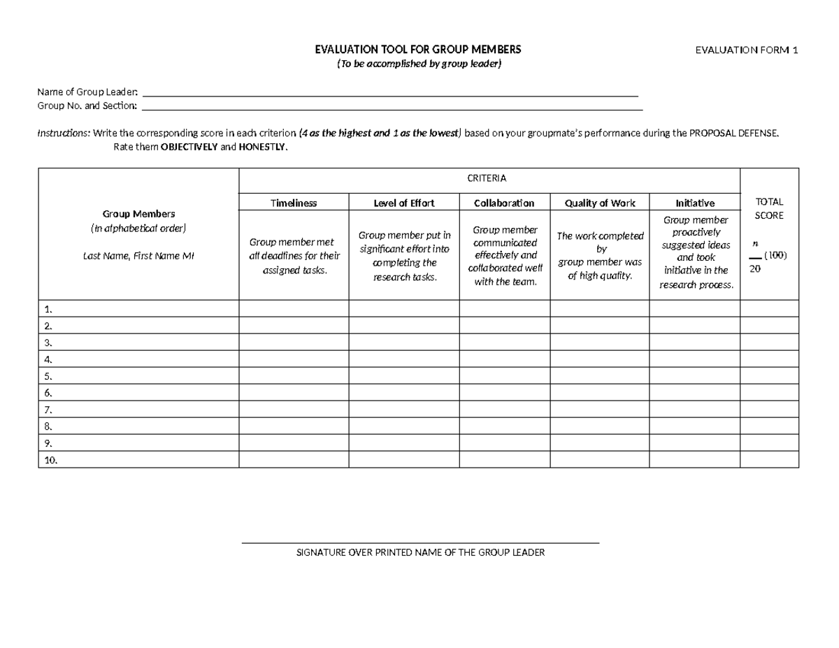 Peer Assessment Form for Group Evaluation - AB1 - Studocu