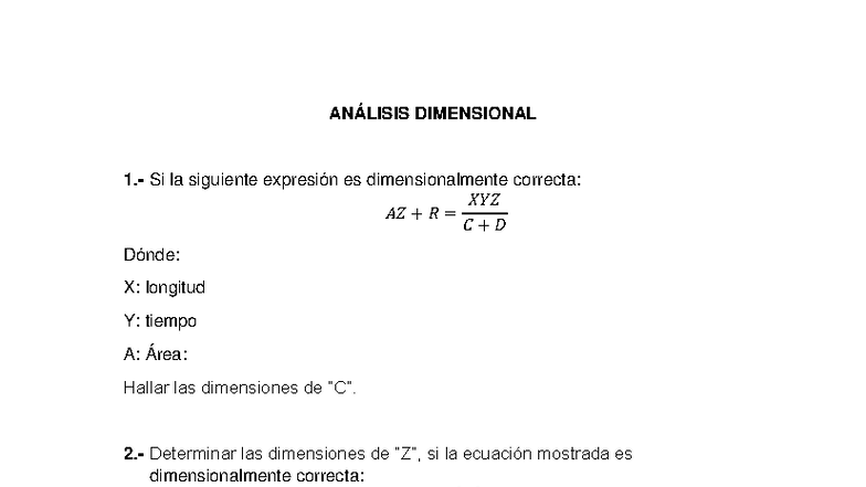 ANÁLISIS DIMENSIONAL EN FÍSICA: ECUACIONES Y DIMENSIONES - Studocu