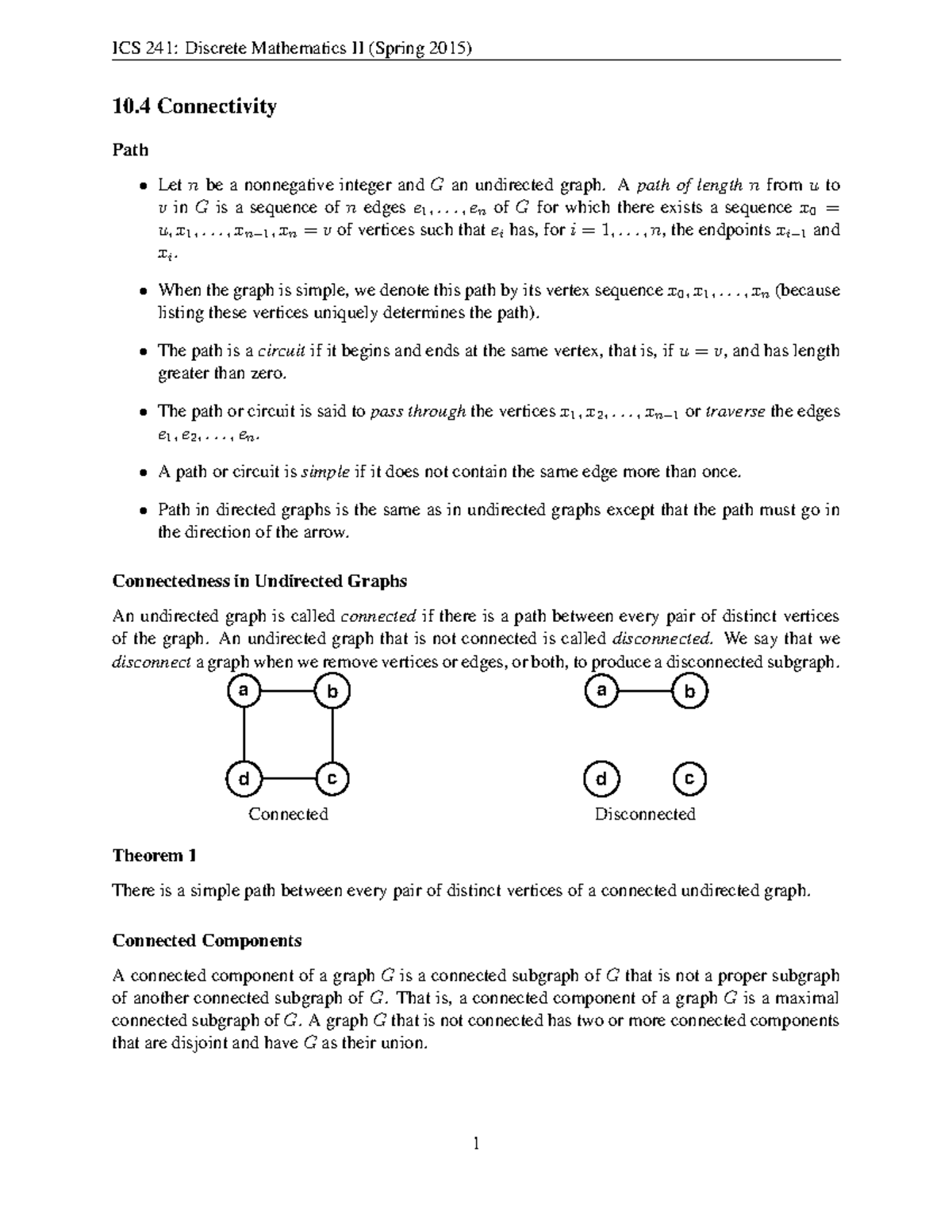 ICS 241: Discrete Mathematics II - Connectivity and Graph Theory Notes ...