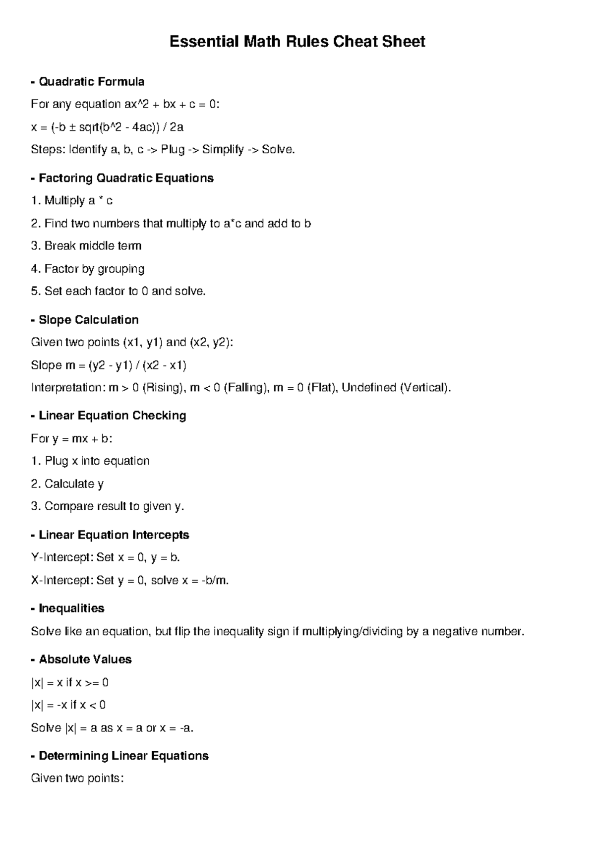 Essential Math Rules Cheat Sheet for Quick Reference - Studocu