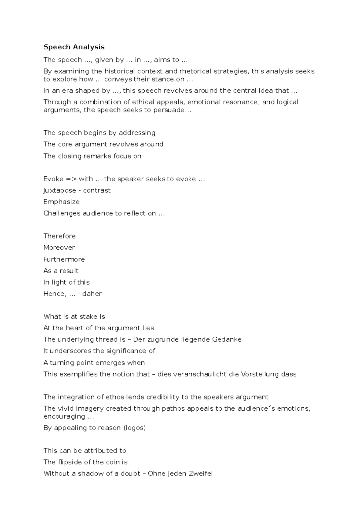 Speech Analysis Formulierungen: Rhetorical Techniques in Detail - Studocu