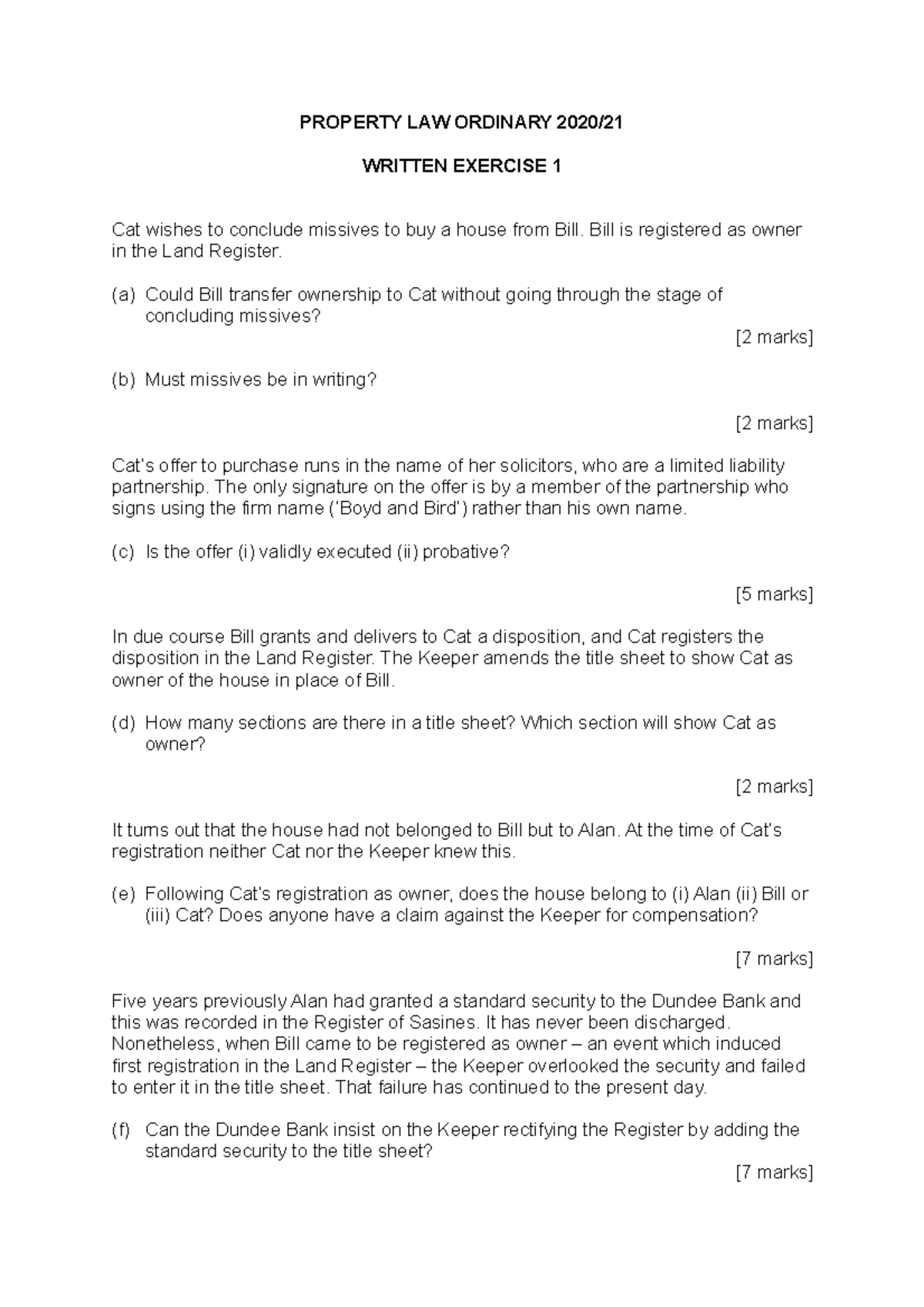Property Law Ordinary 2020/ Written Exercise 1 Suggested Answers - Studocu