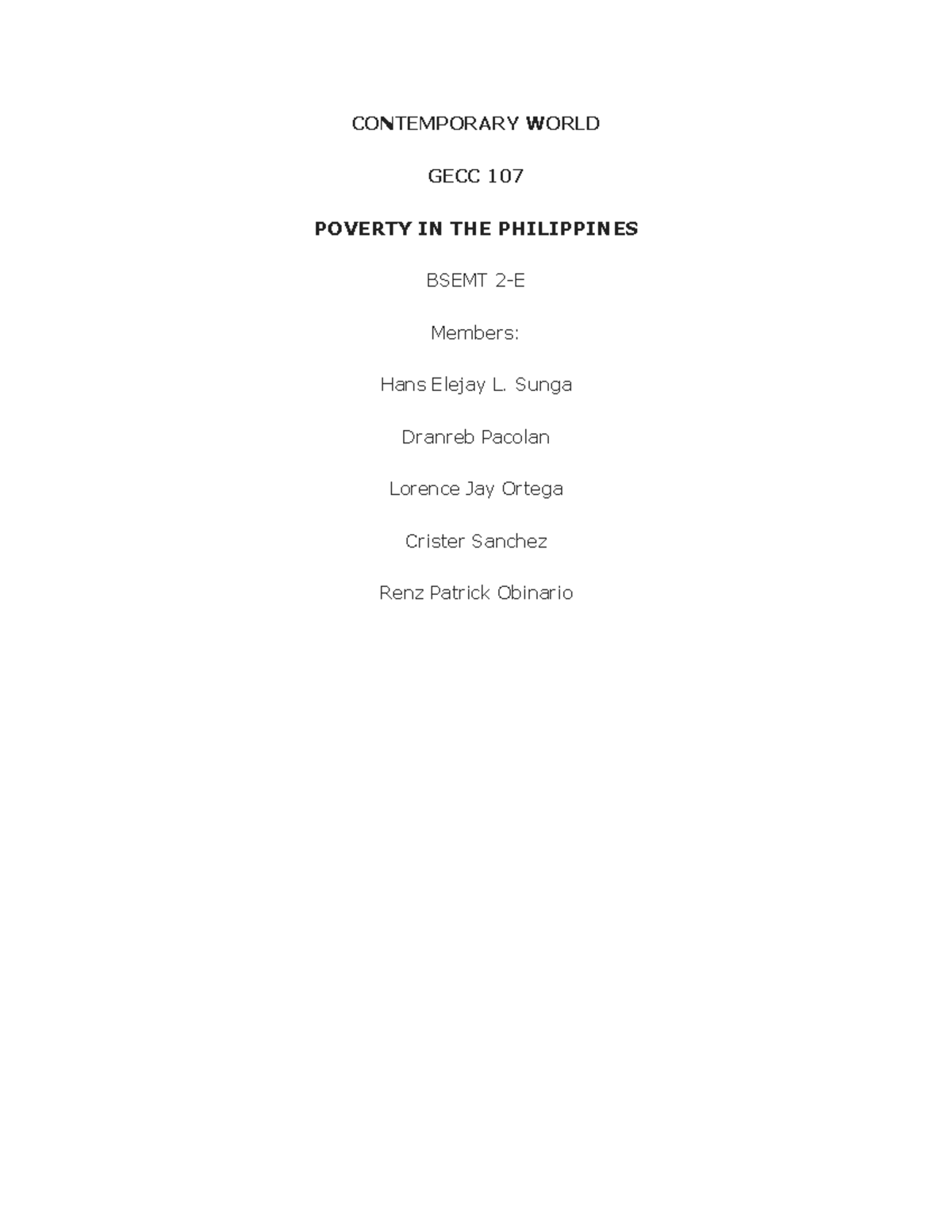 GECC 107: Term Paper on Poverty in the Philippines and Its Impacts ...