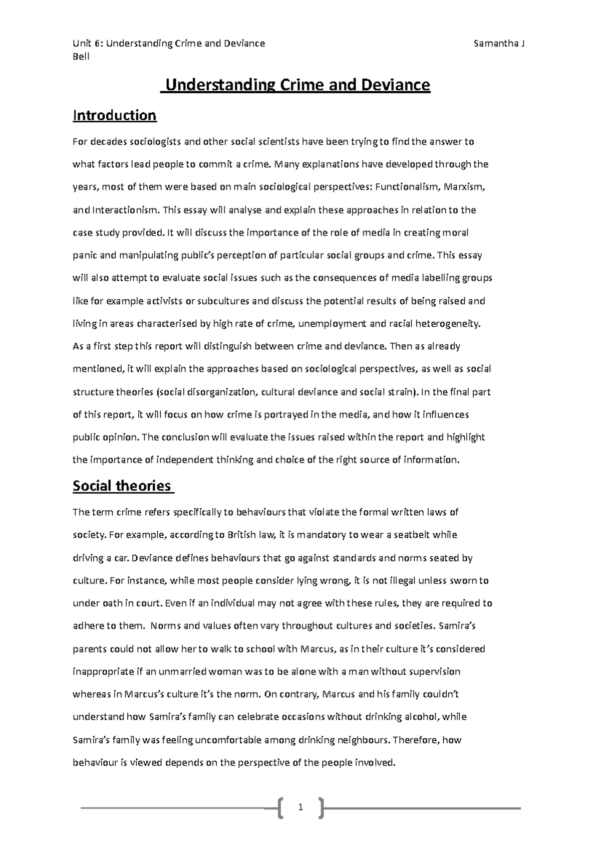 Critical Analysis of Crime and Deviance Theories 1794587 869 - Studocu