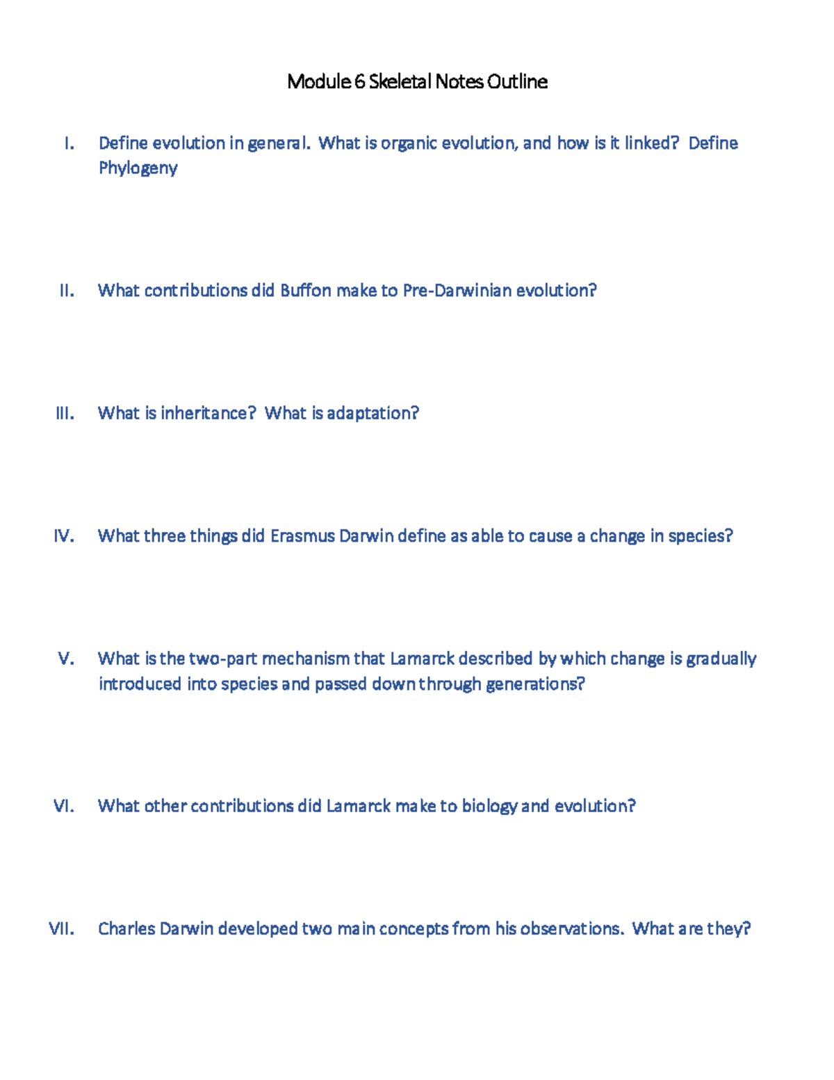 Evolutionary Concepts and Mechanisms: Module 6 Outline Notes - Studocu
