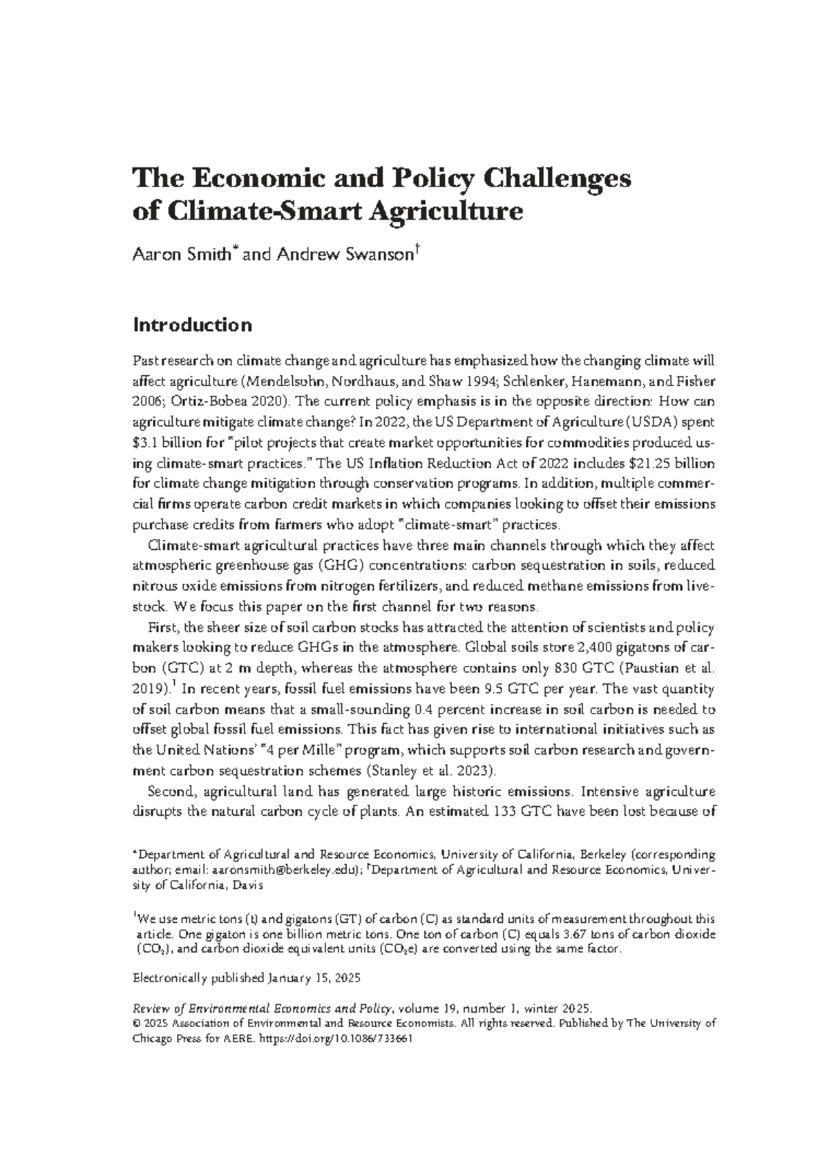 Economic and Policy Challenges of Climate-Smart Agriculture Analysis ...