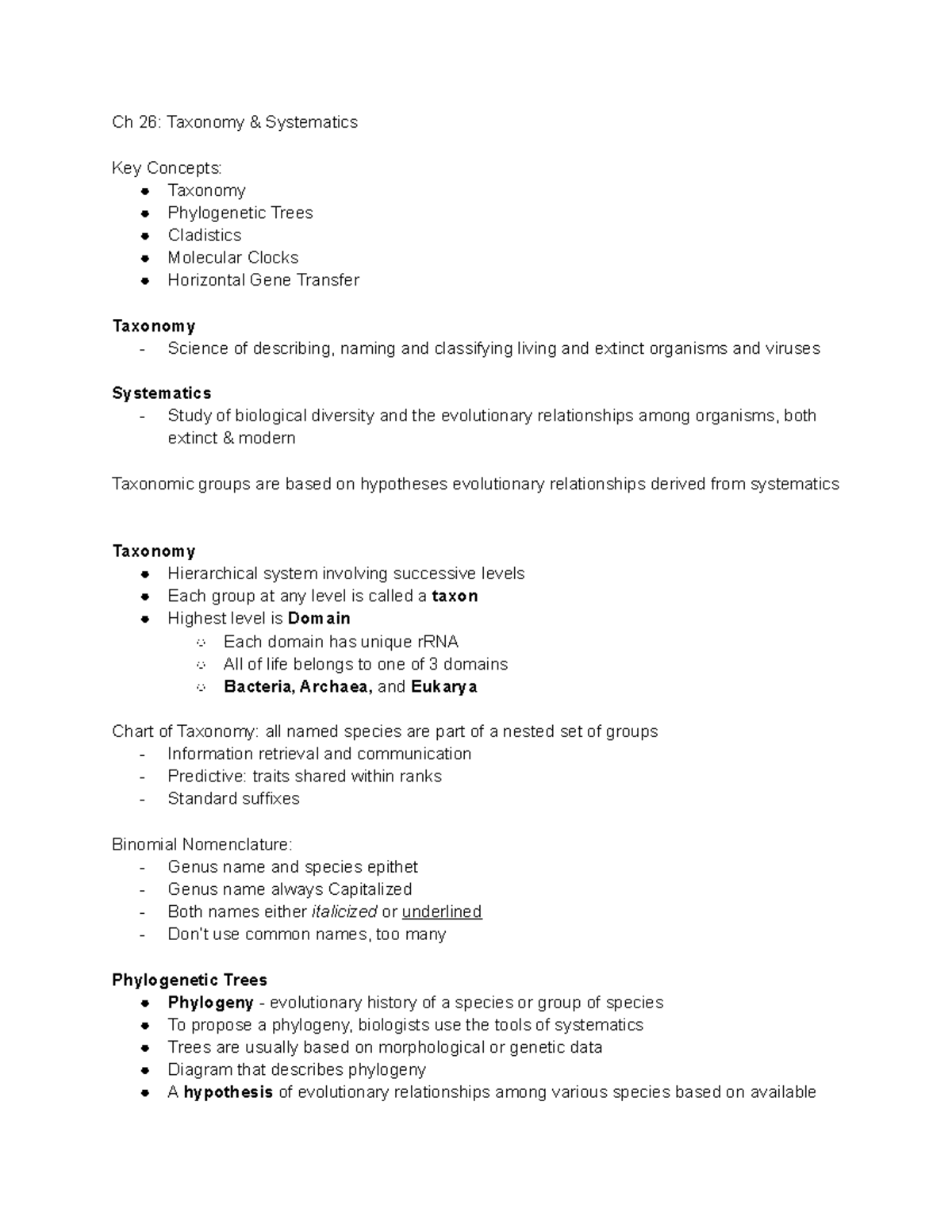 Ch 26: Taxonomy & Systematics - Key Concepts and Relationships - Studocu