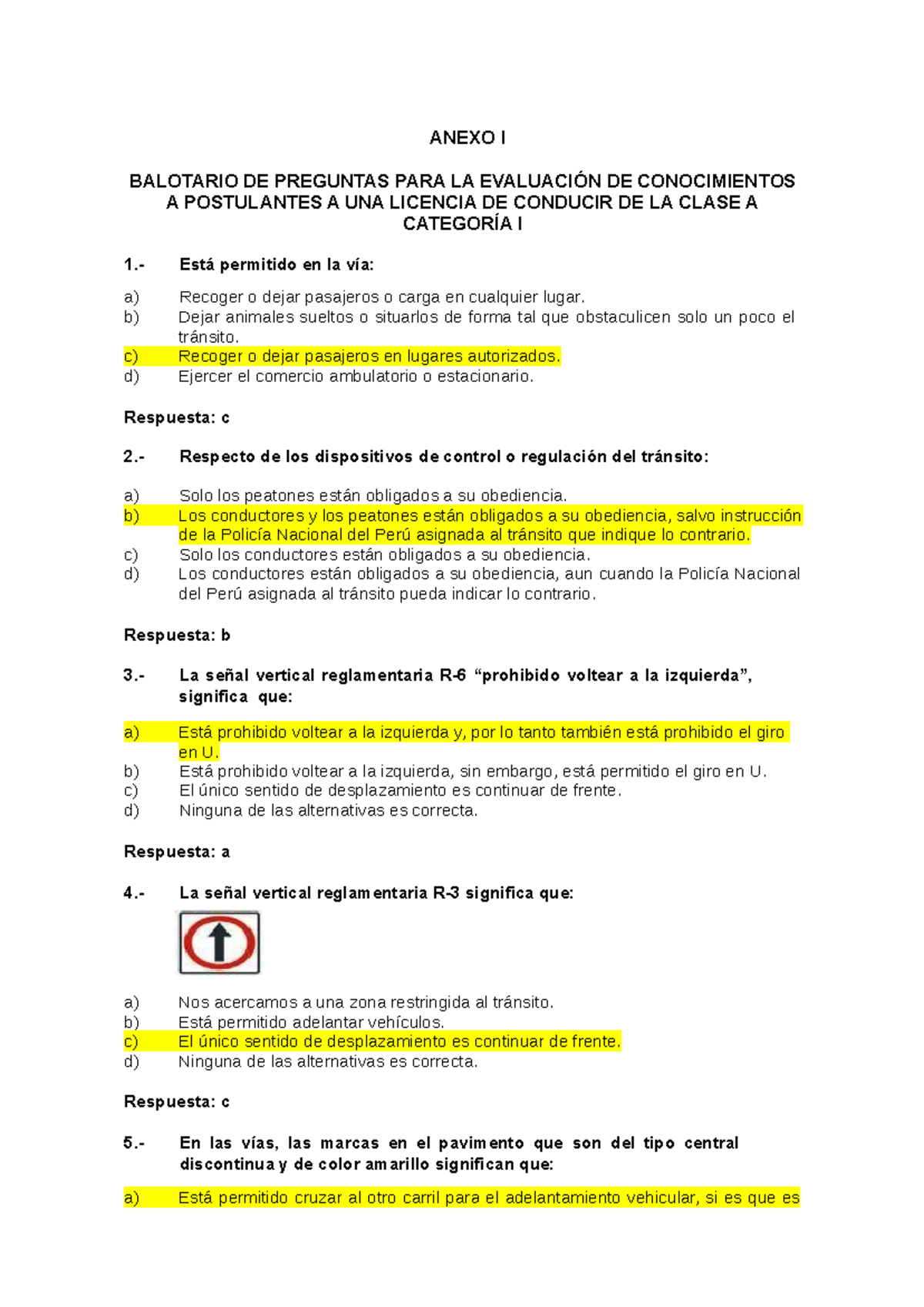 Balotario MTC (A1) para Licencia de Conducir Clase A: Preguntas Clave - Document Preview