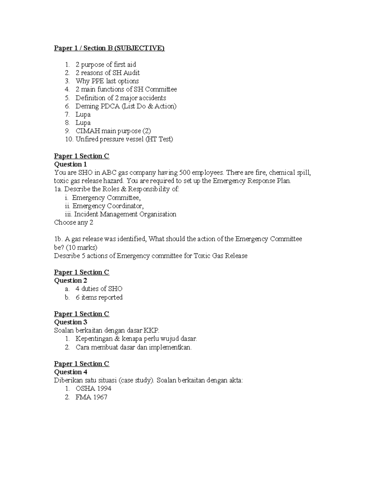 SAFETY AND hEALTH o-exam-paper 2021 - Occupational Safety & Health ...