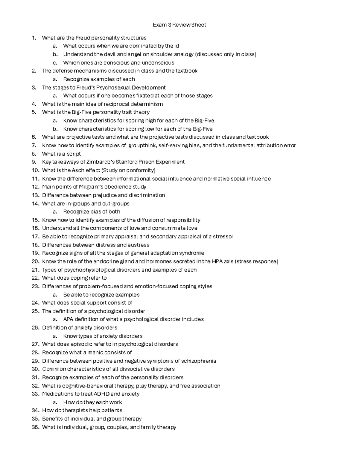 Psychology Exam 3 Review Sheet - Studocu