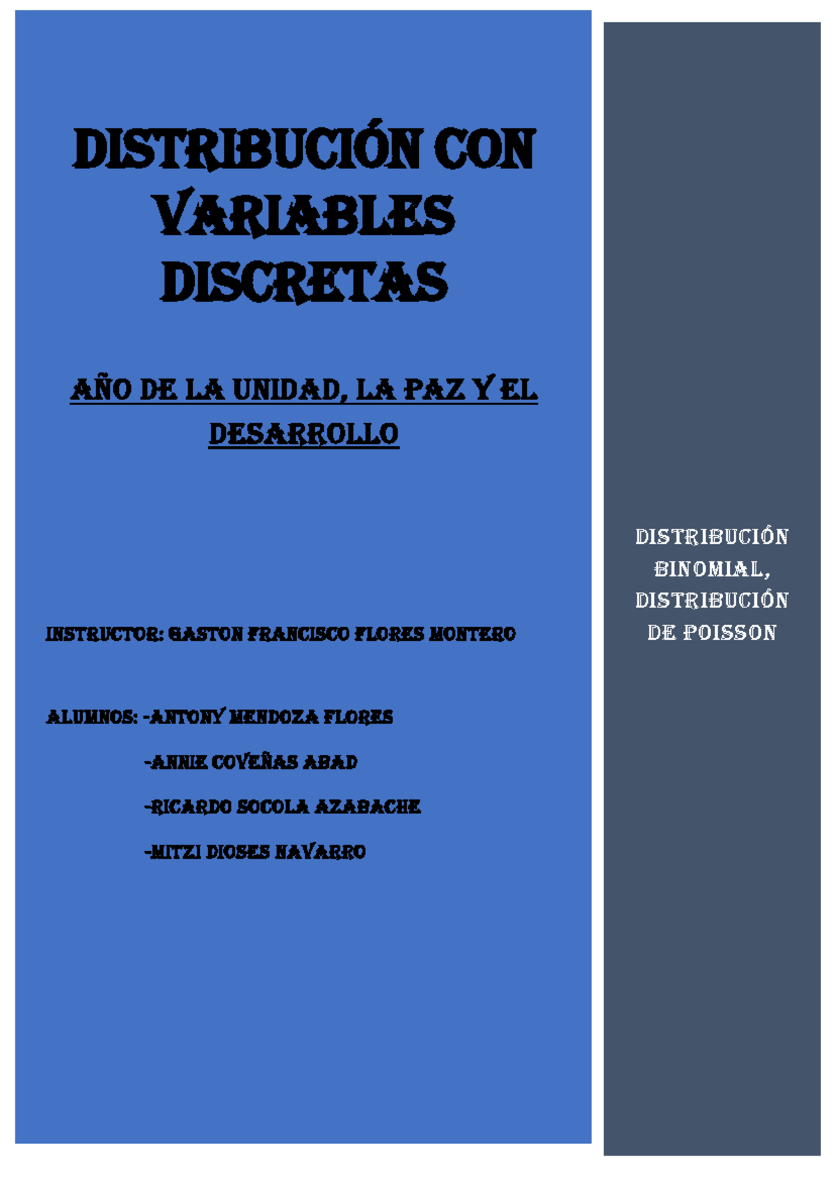 Distribución de variables discretas 1 - DISTRIBUCIÓN CON VARIABLES ...