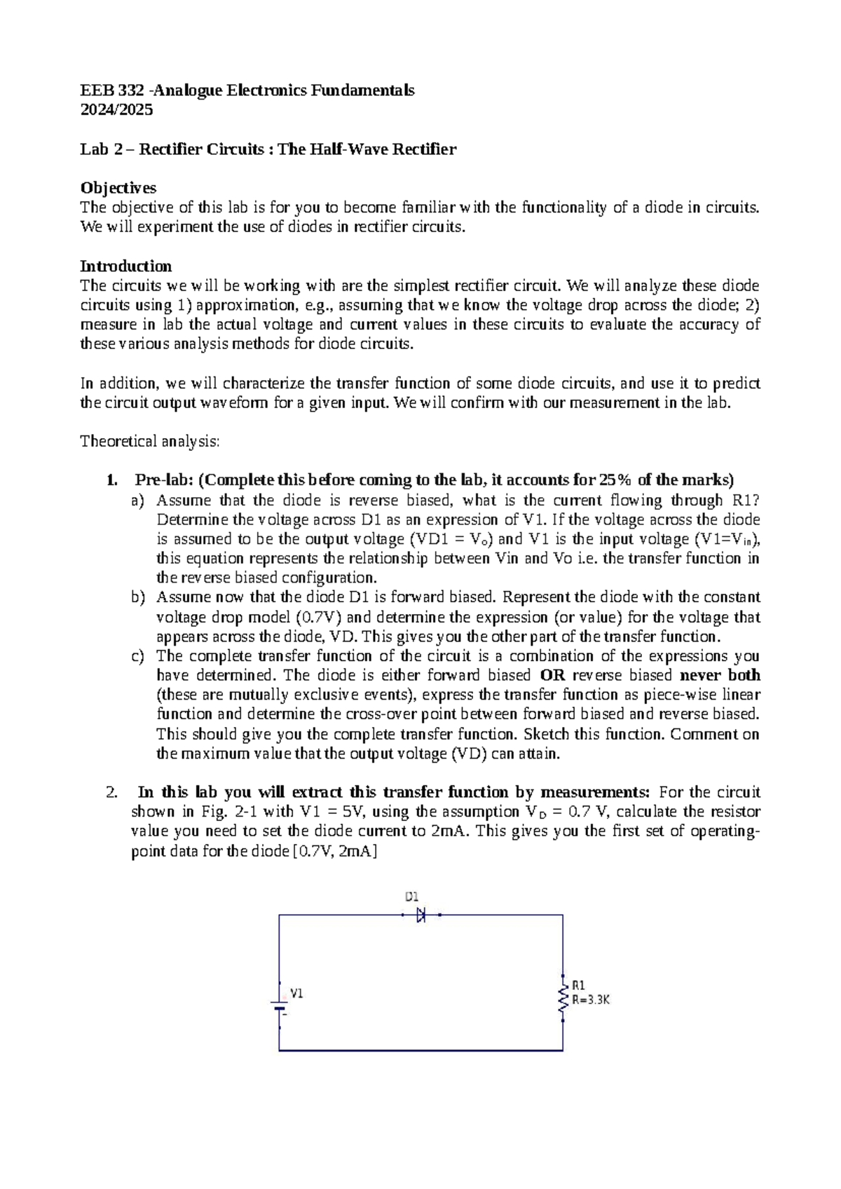 EEB 332 Lab 2: Diode Functionality in Rectifier Circuits - Studocu