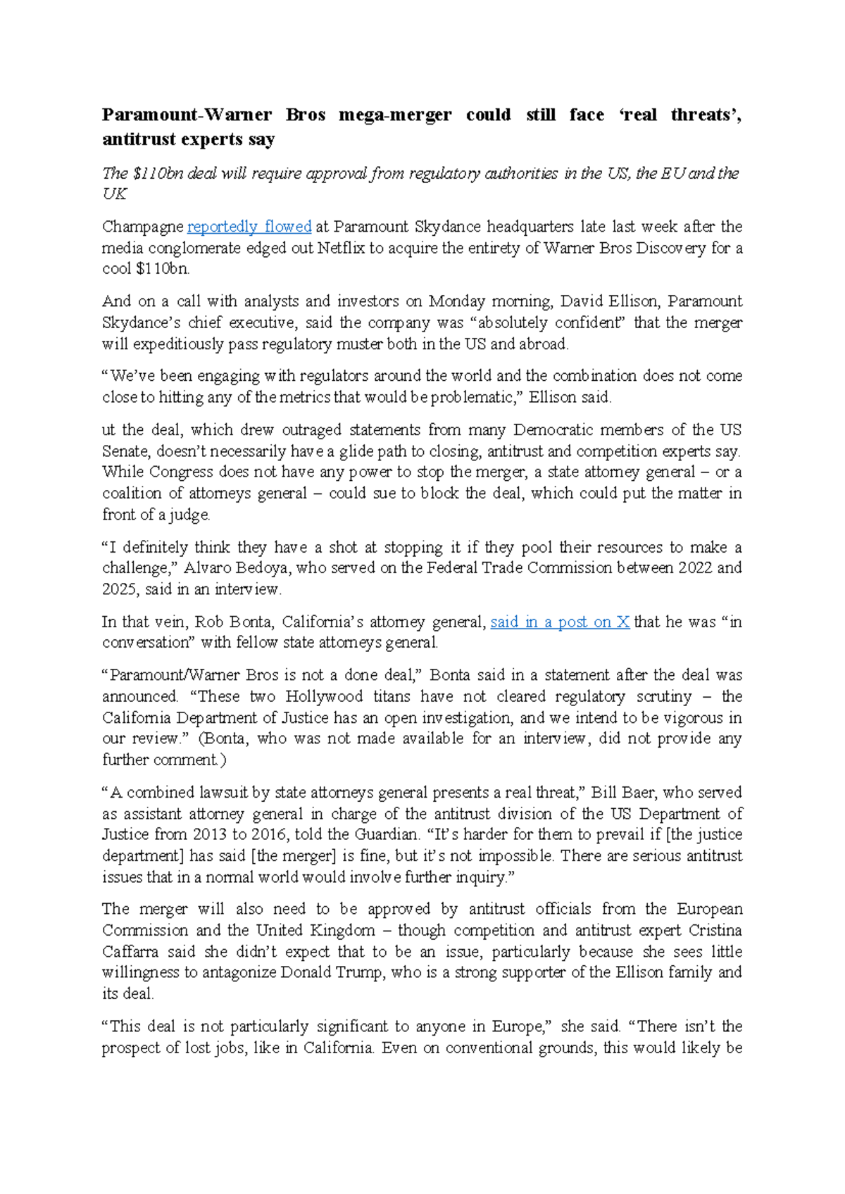 Antitrust Concerns in the Paramount-Warner Bros. Merger: Insights and ...