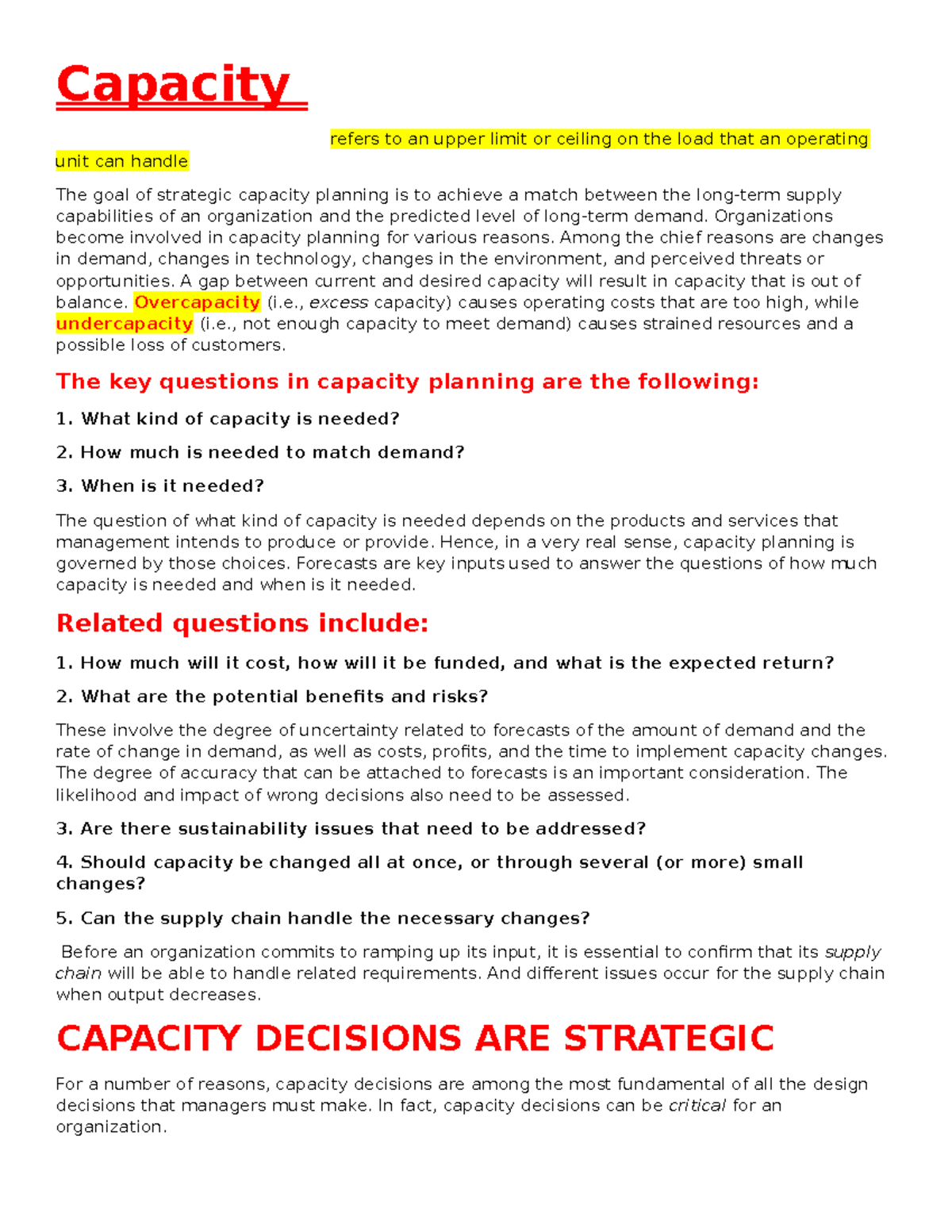 Capacity Planning - Chapter 5 Overview by Milad Hanna - Studocu