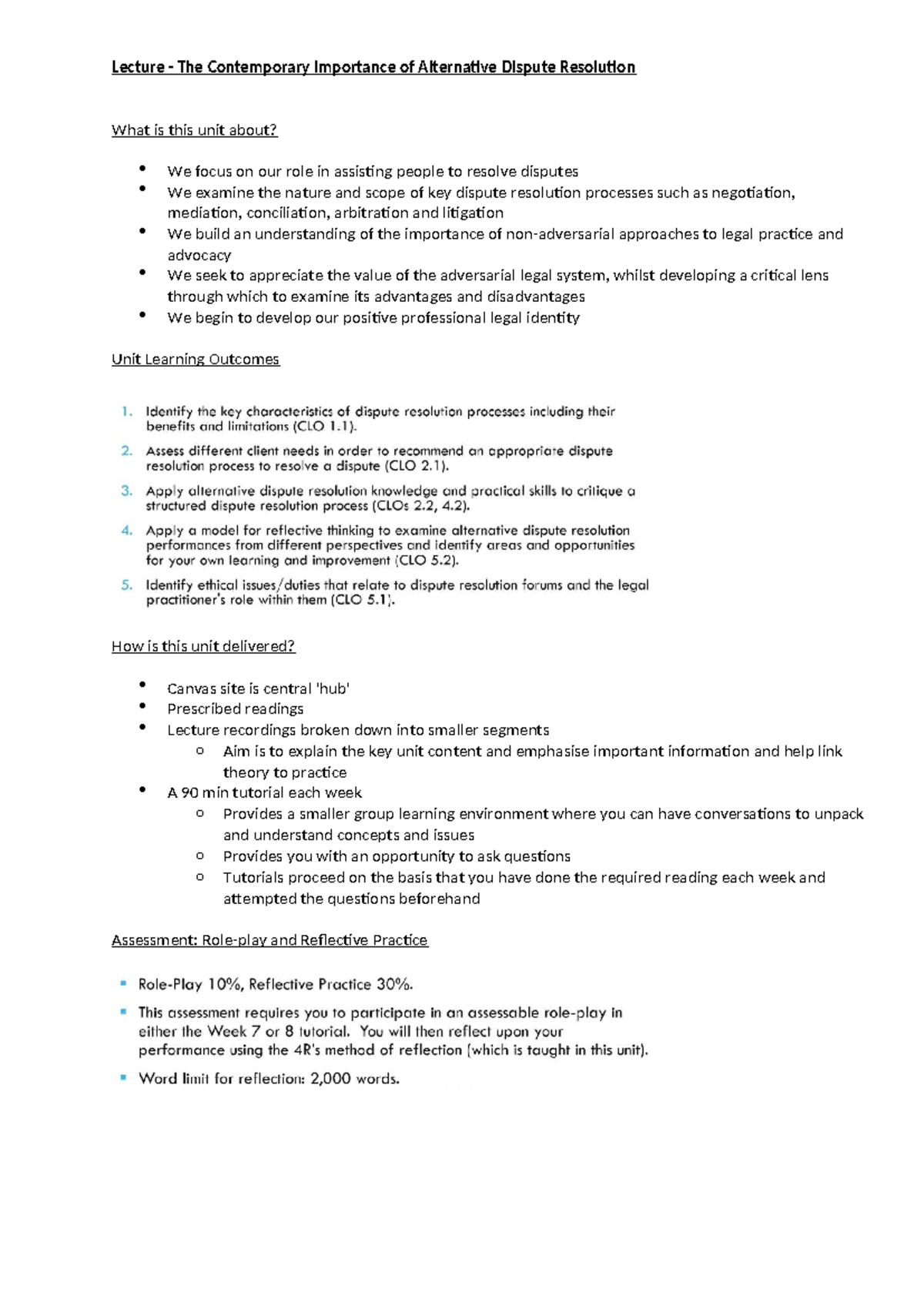LLB103 Week 1 Lecture: Understanding Alternative Dispute Resolution ...