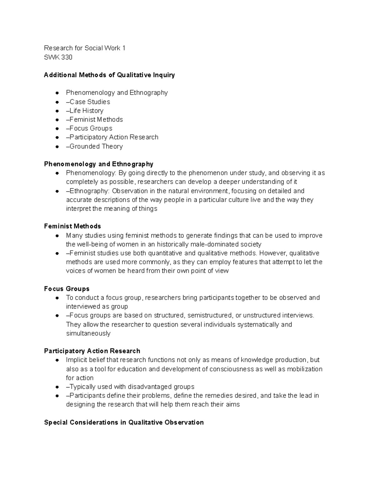 RSWK 4 - Lecture Notes on Qualitative Research Methods - Studocu