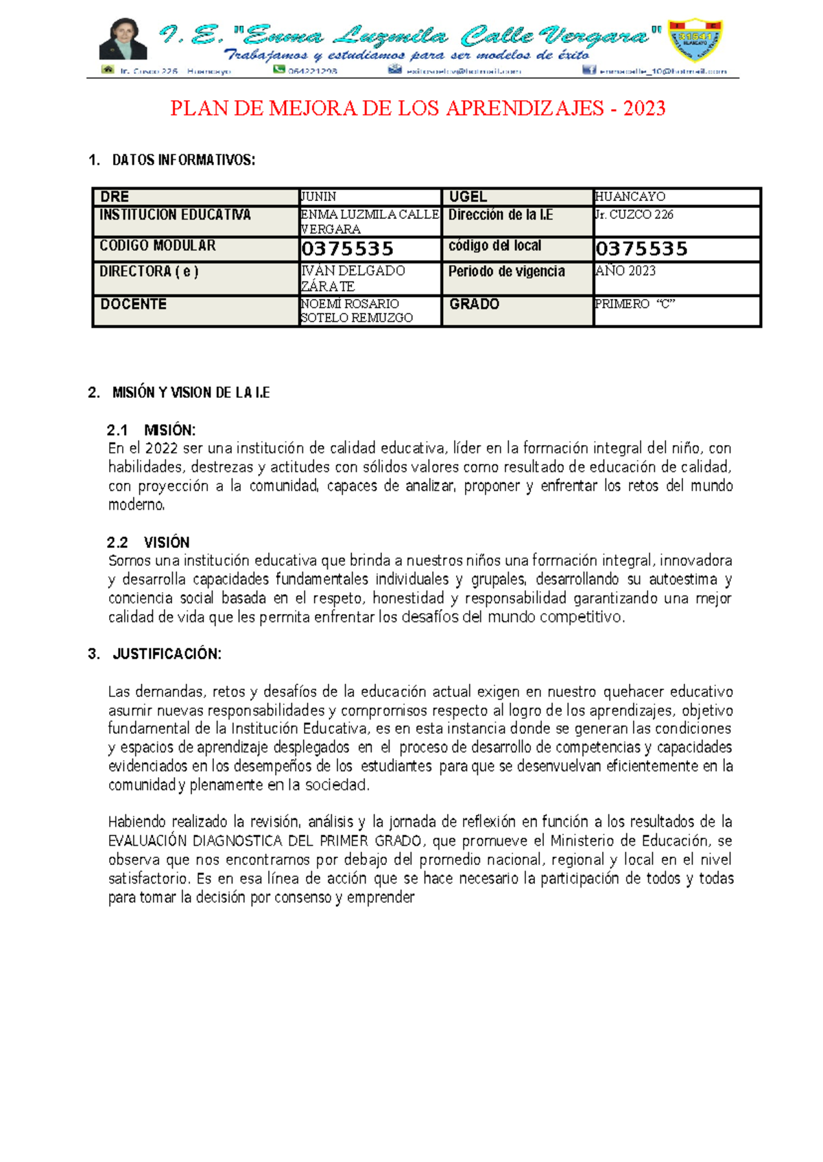 Plan de mejora primer grado C - PLAN DE MEJORA DE LOS APRENDIZAJES ...