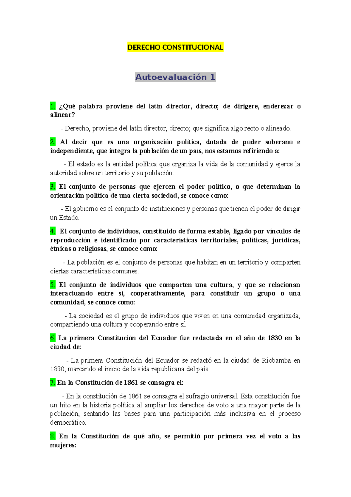 Derecho Constitucional: Autoevaluación y Análisis de Normas 2023 - Studocu