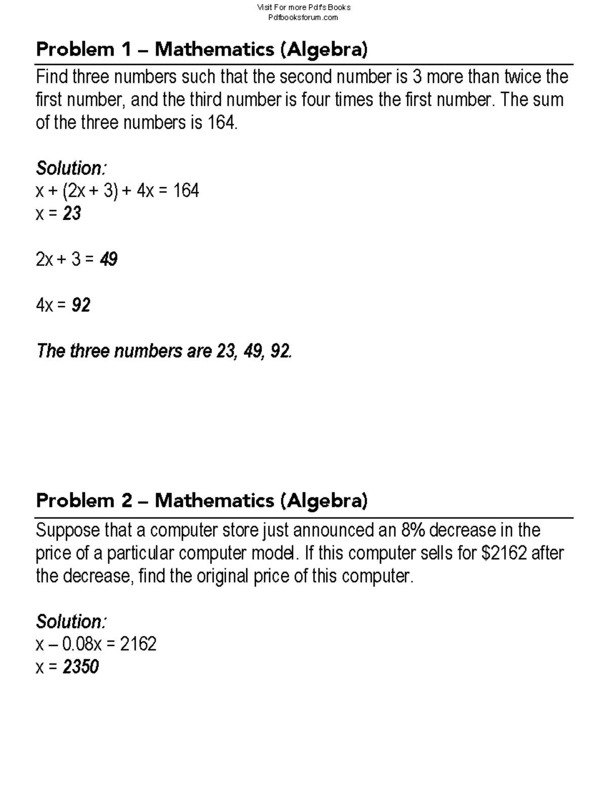Algebra Problems Set 1: Exercises & Solutions for Mastery - Studocu