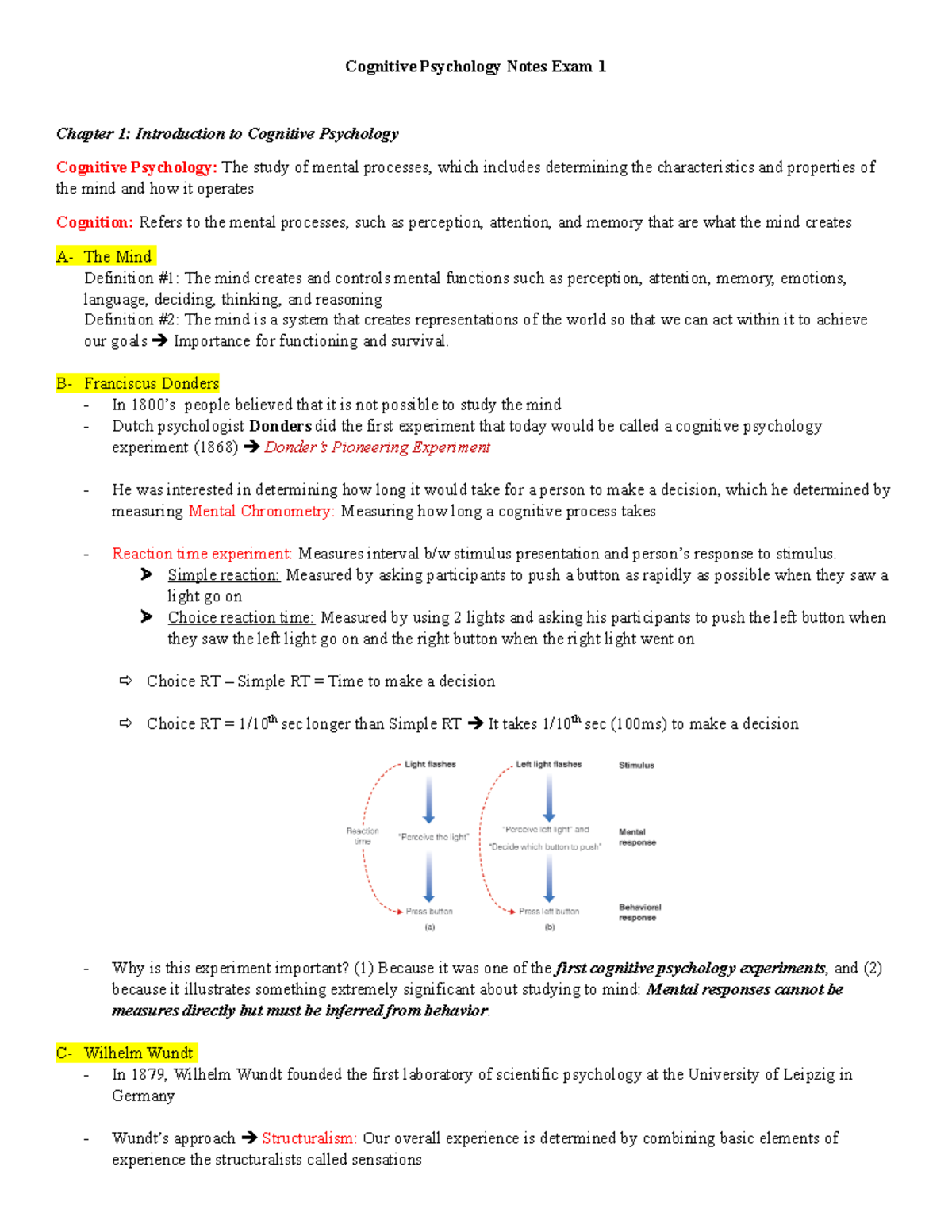 Cognitive Psychology Notes: Exam 1 Study Guide - Studocu