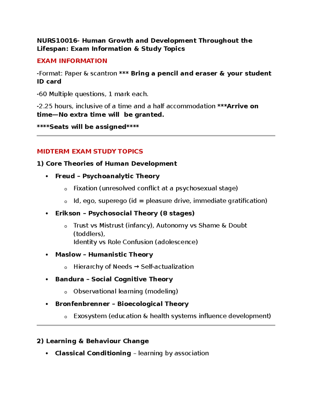 Lifespan Development PSY 101: Midterm Exam Study Guide - Studocu