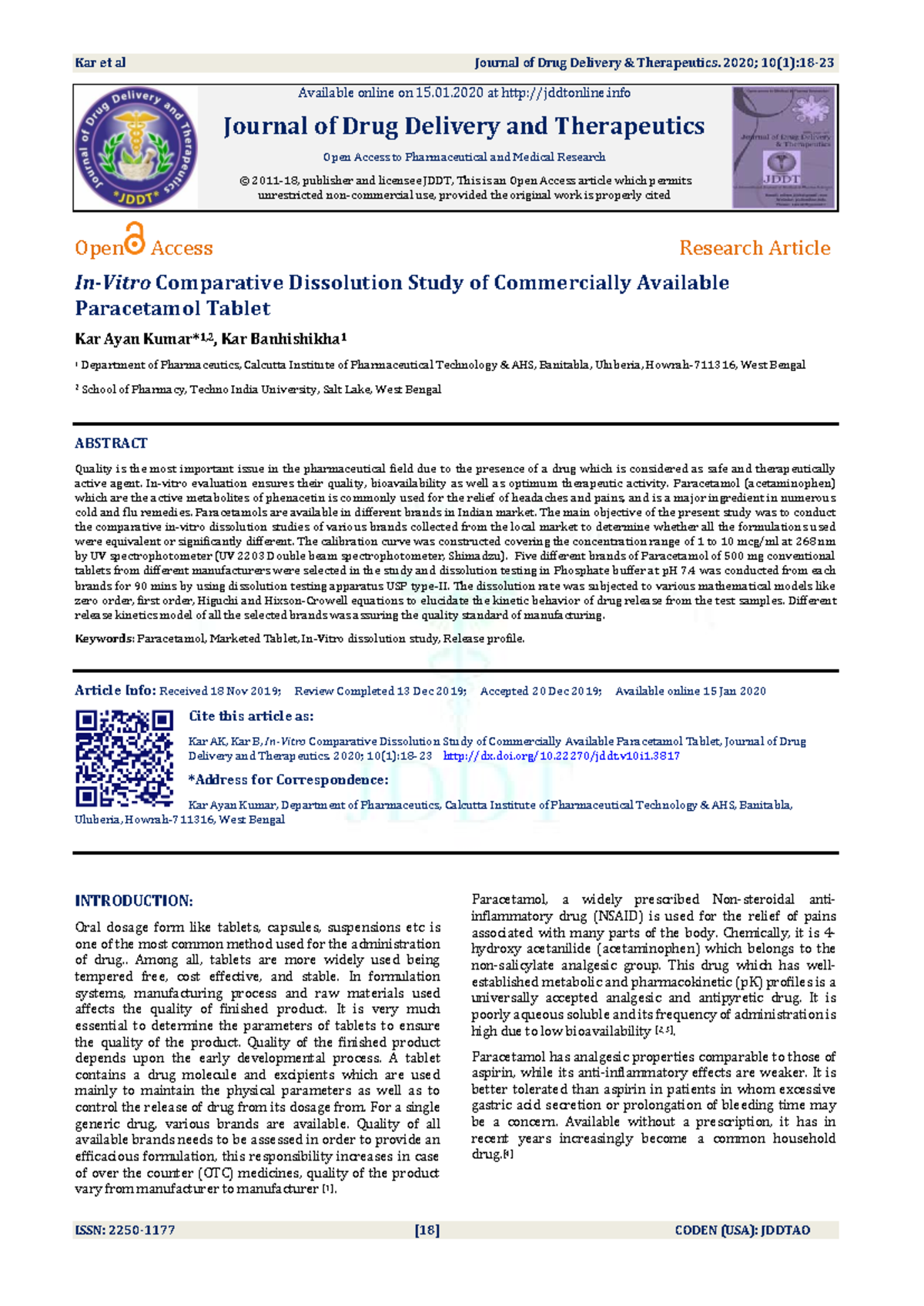 Comparative Dissolution Study of Paracetamol Tablets (500 mg) - JDDT ...