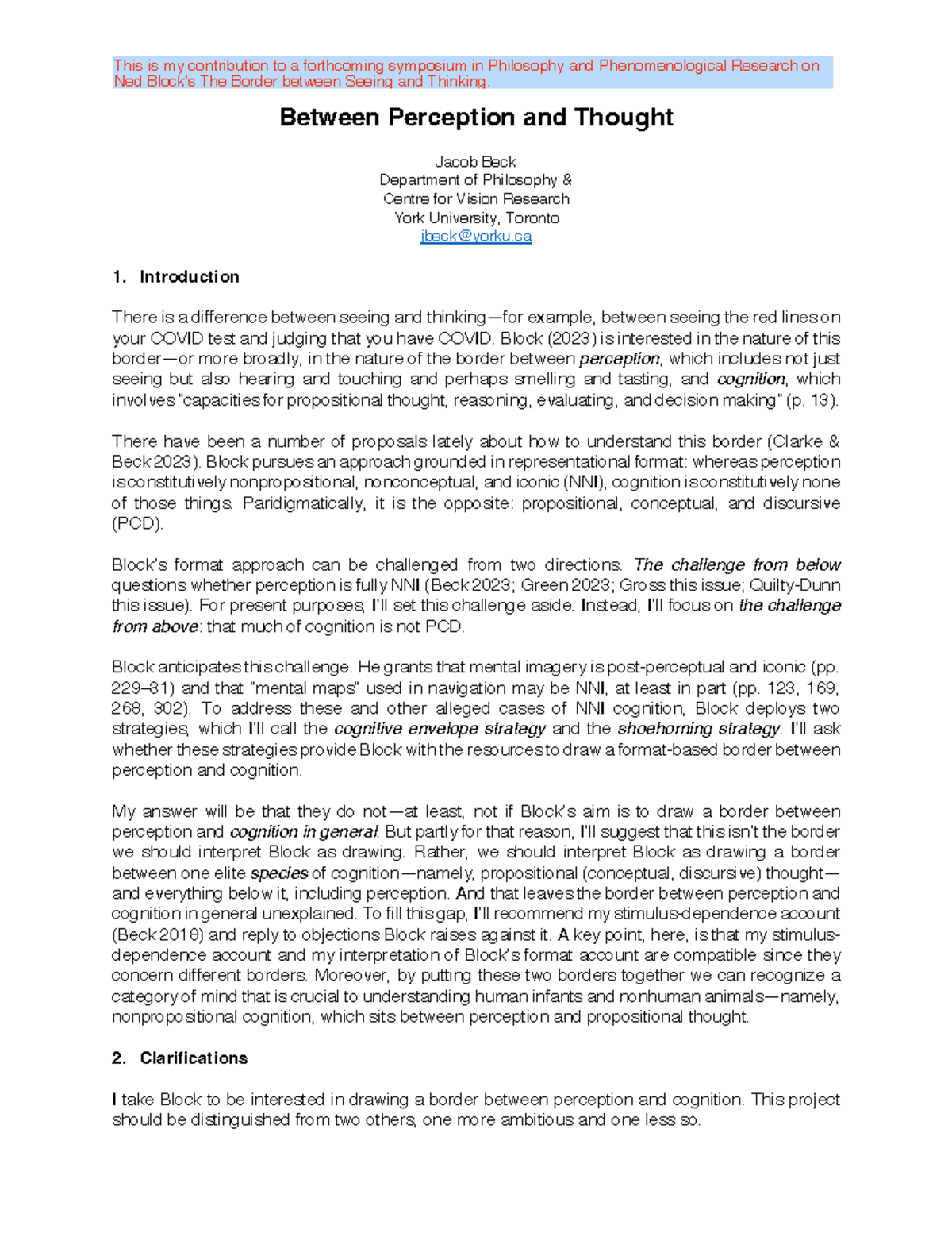 DEF9421C Symposium Contribution: Perception vs. Cognition in Block's ...