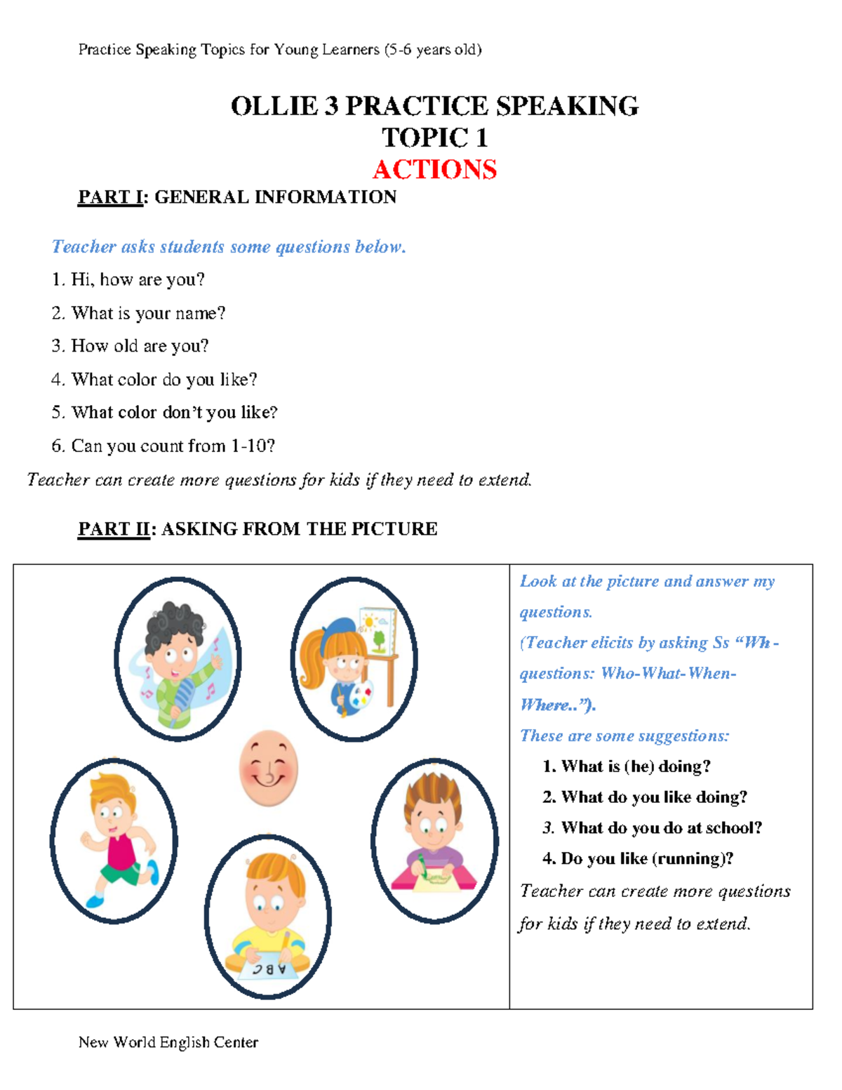 OLLIE 3 Practice Speaking Topics for Young Learners (Full Guide) - Studocu